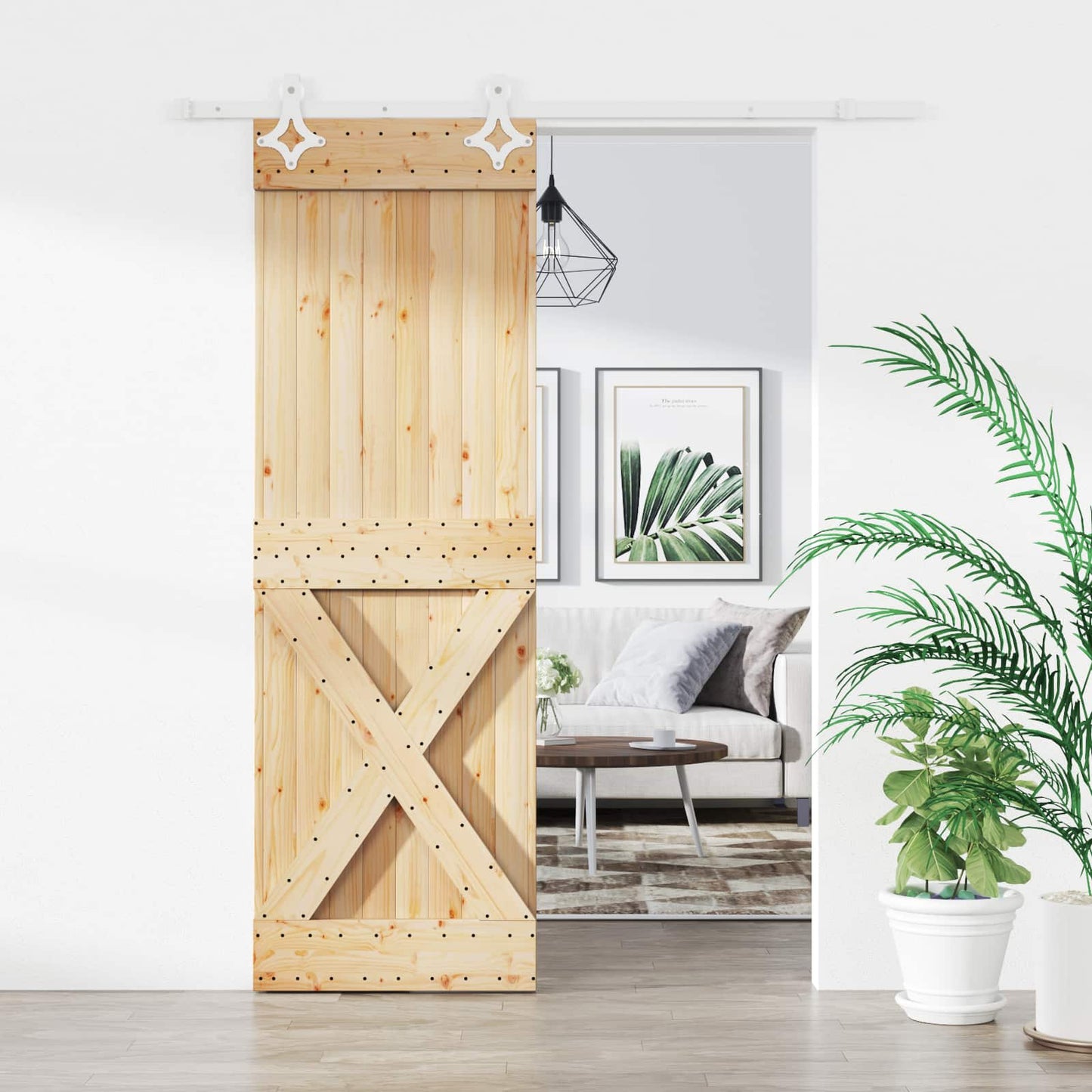 Csúszó ajtó Természetes és Fehér 70 x 210 cm Szilárd Fenyőfa
