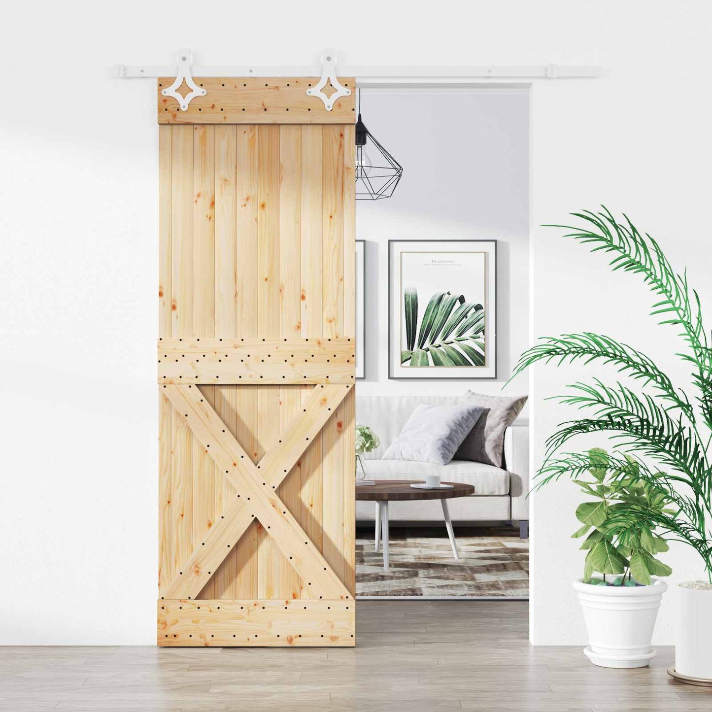 Csúszó ajtó Természetes és Fehér 80 x 210 cm Szilárd Fenyőfa