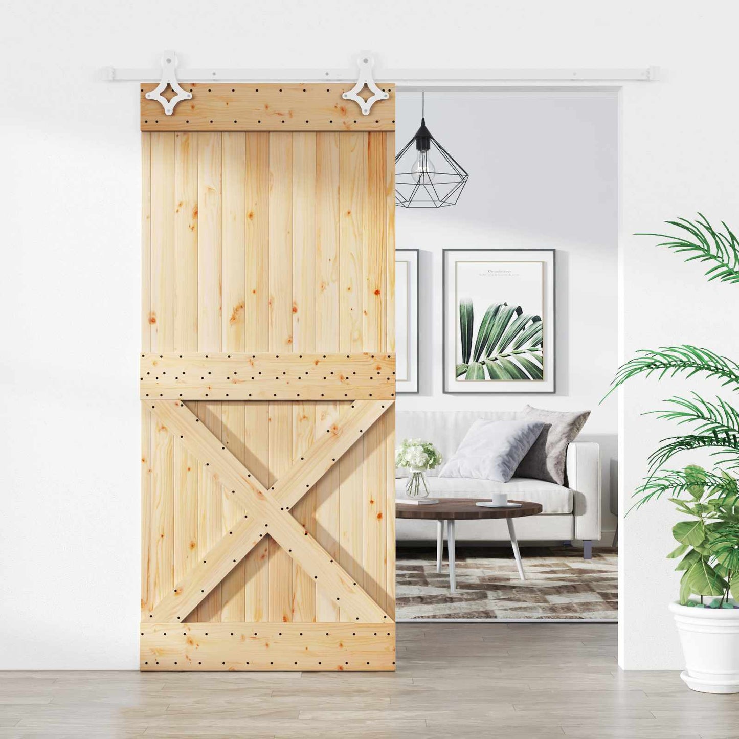 Csúszó ajtó Természetes és Fehér 90 x 210 cm Szilárd Fenyőfa