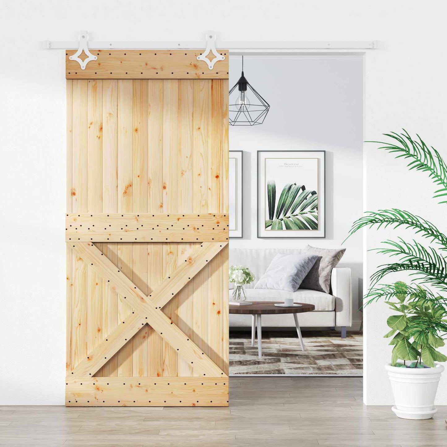 Csúszó ajtó Természetes és Fehér 95 x 210 cm Szilárd Fenyőfa