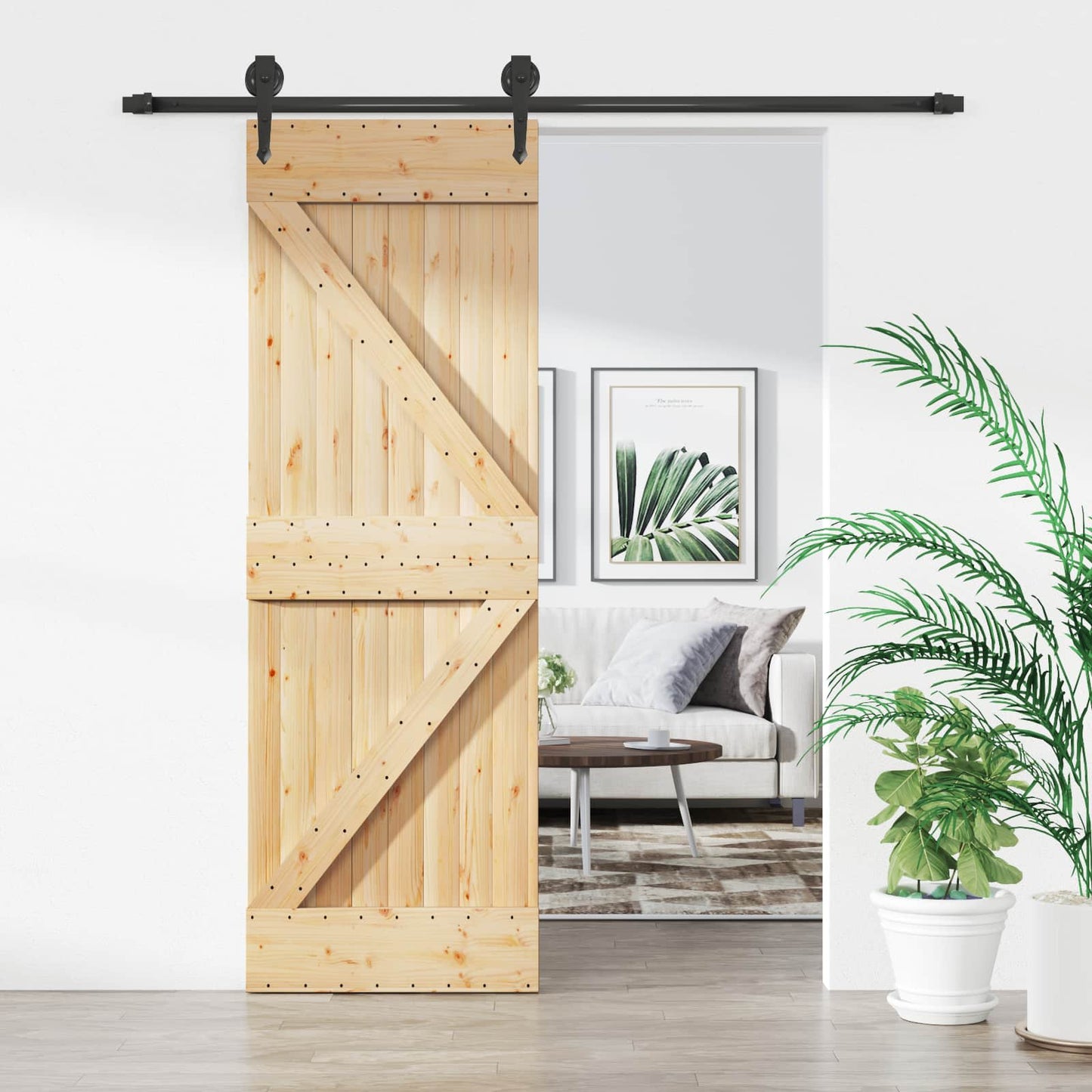 Csúszó ajtó Természetes és Fekete 70 x 210 cm Szilárd Fenyőfa