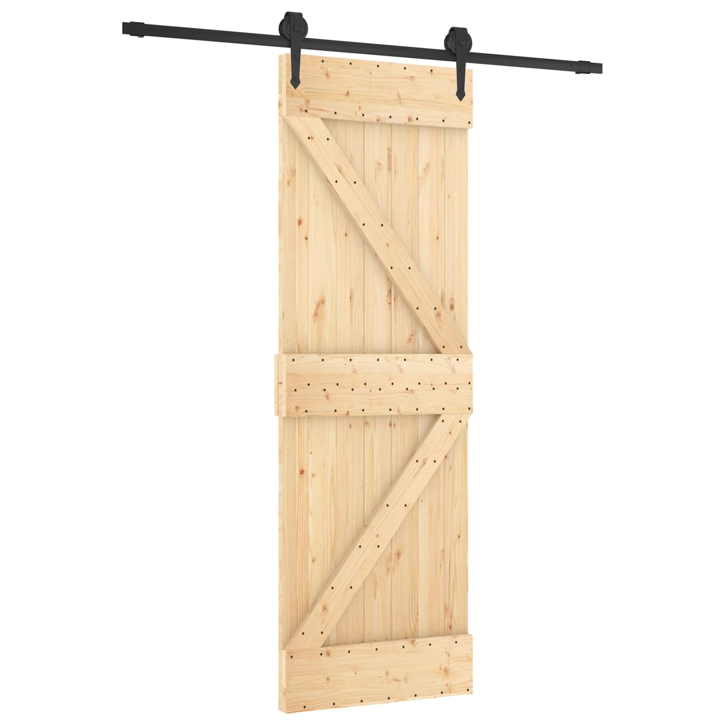 Csúszó ajtó Természetes és Fekete 70 x 210 cm Szilárd Fenyőfa