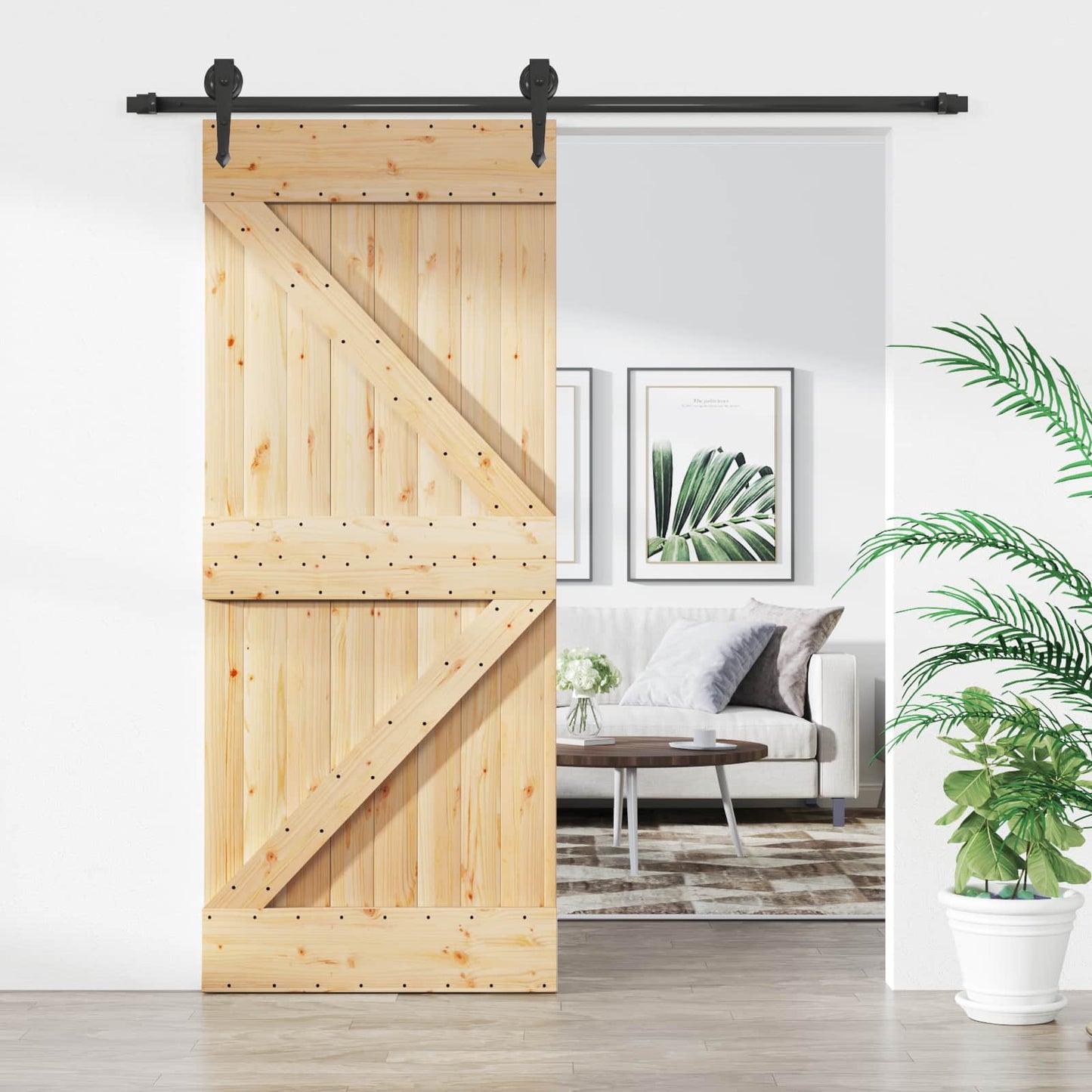 Csúszó ajtó Természetes és Fekete 85 x 210 cm Szilárd Fenyőfa