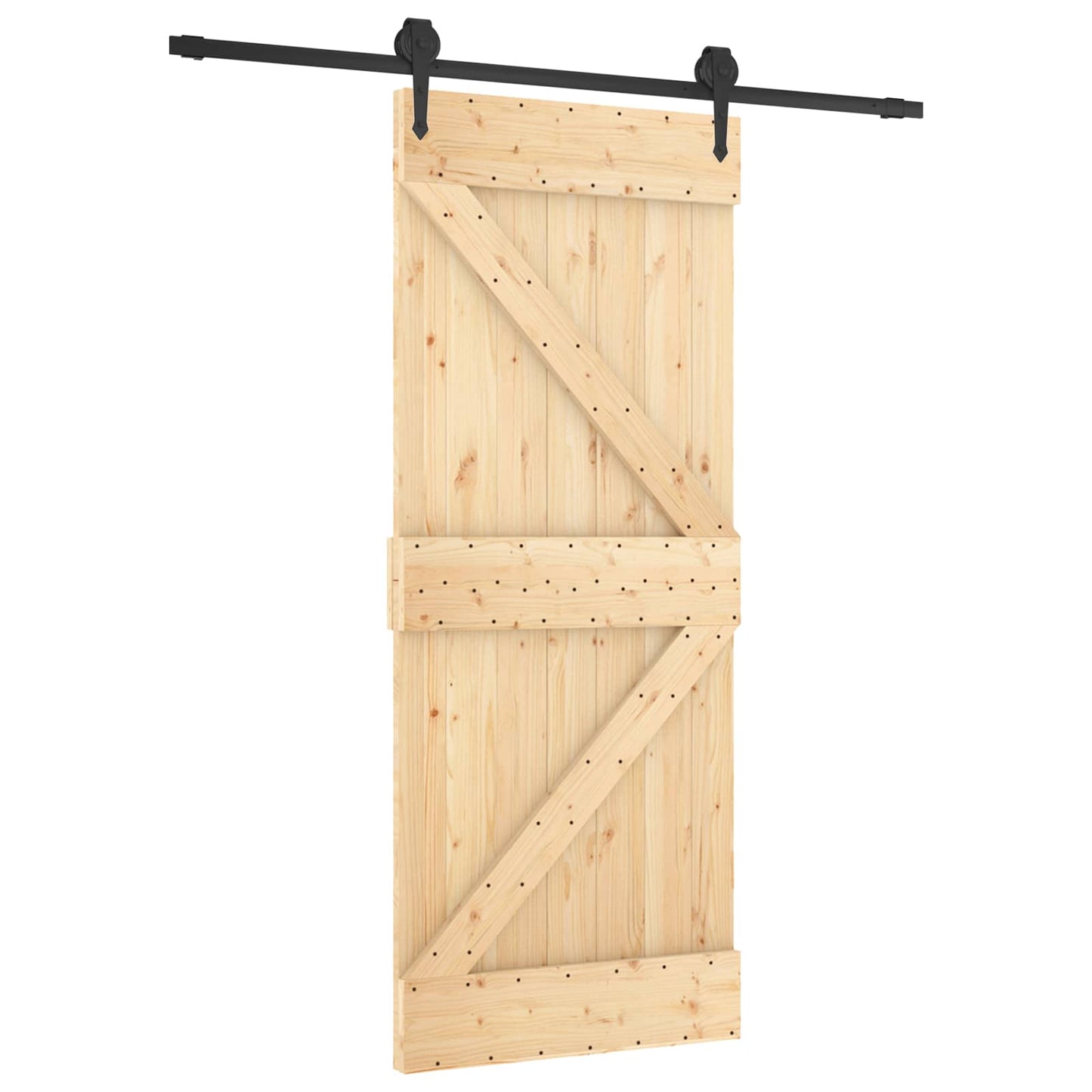 Csúszó ajtó Természetes és Fekete 85 x 210 cm Szilárd Fenyőfa