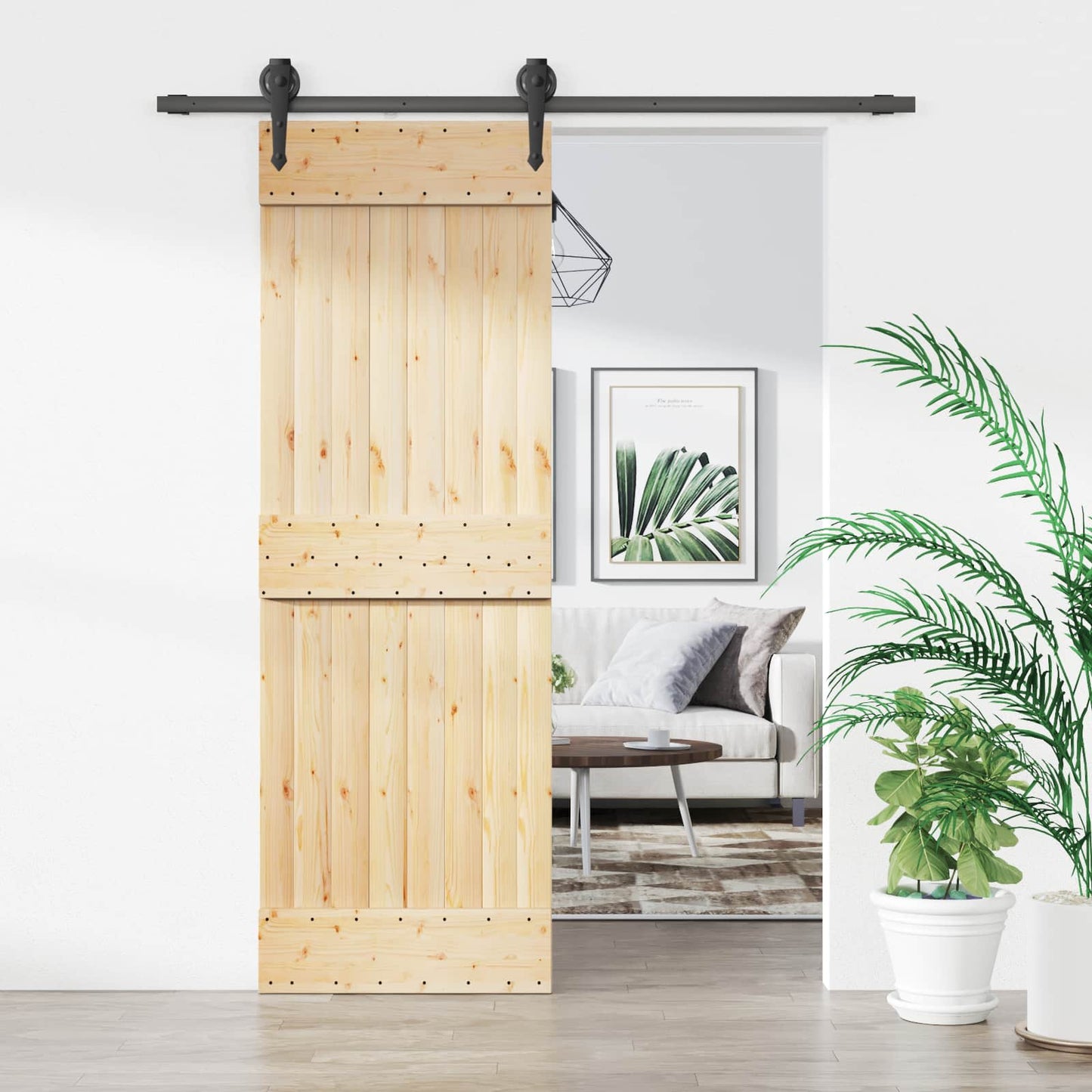 Csúszó ajtó Természetes és Fekete 70 x 210 cm Szilárd Fenyőfa