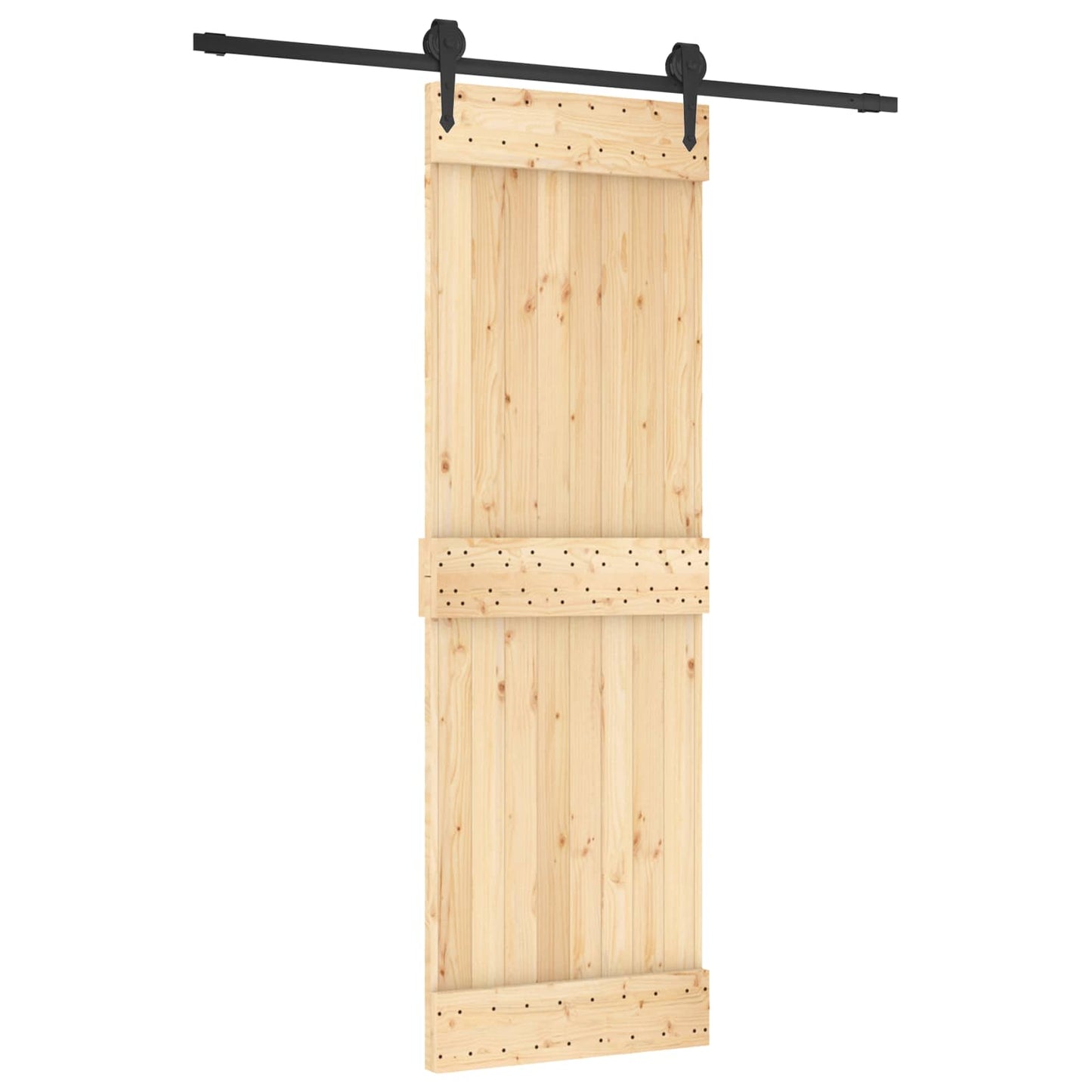 Csúszó ajtó Természetes és Fekete 70 x 210 cm Szilárd Fenyőfa