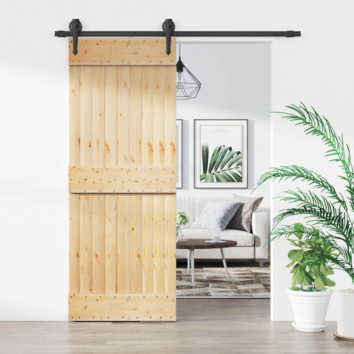 Csúszó ajtó Természetes és Fekete 80 x 210 cm Szilárd Fenyőfa