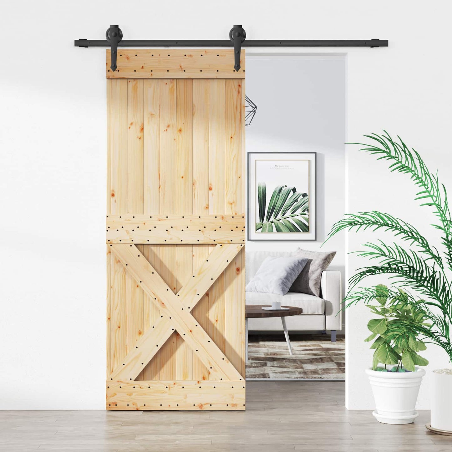 Csúszó ajtó Természetes és Fekete 80 x 210 cm Szilárd Fenyőfa
