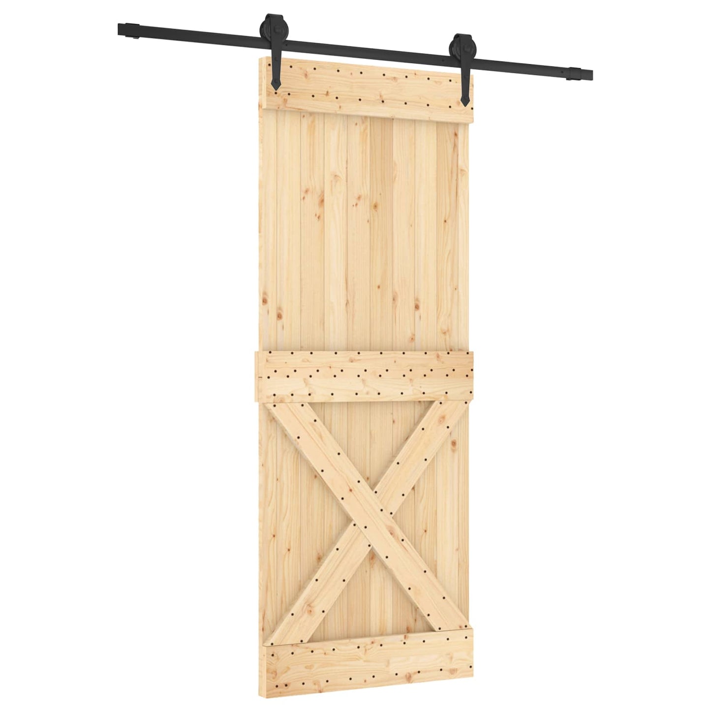 Csúszó ajtó Természetes és Fekete 80 x 210 cm Szilárd Fenyőfa