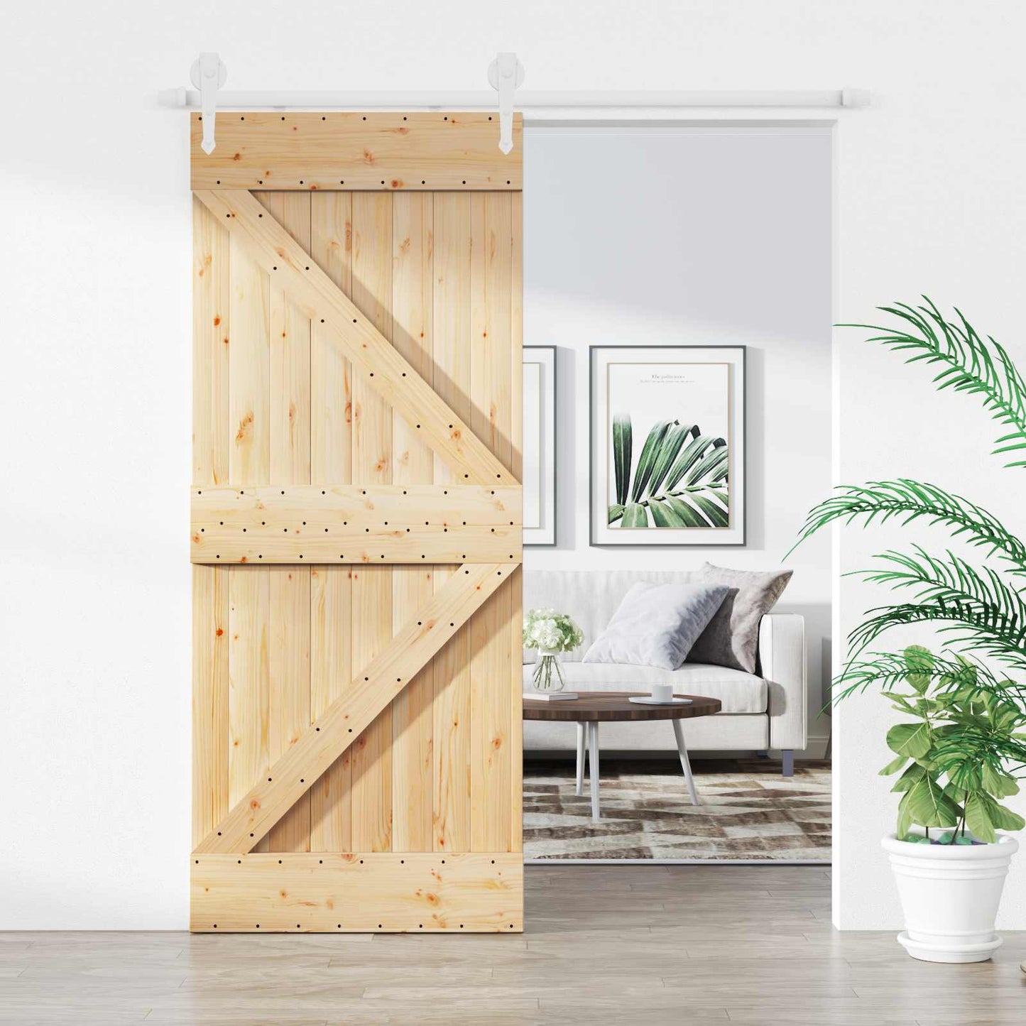 Csúszó ajtó Természetes és Fehér 85 x 210 cm Szilárd Fenyőfa