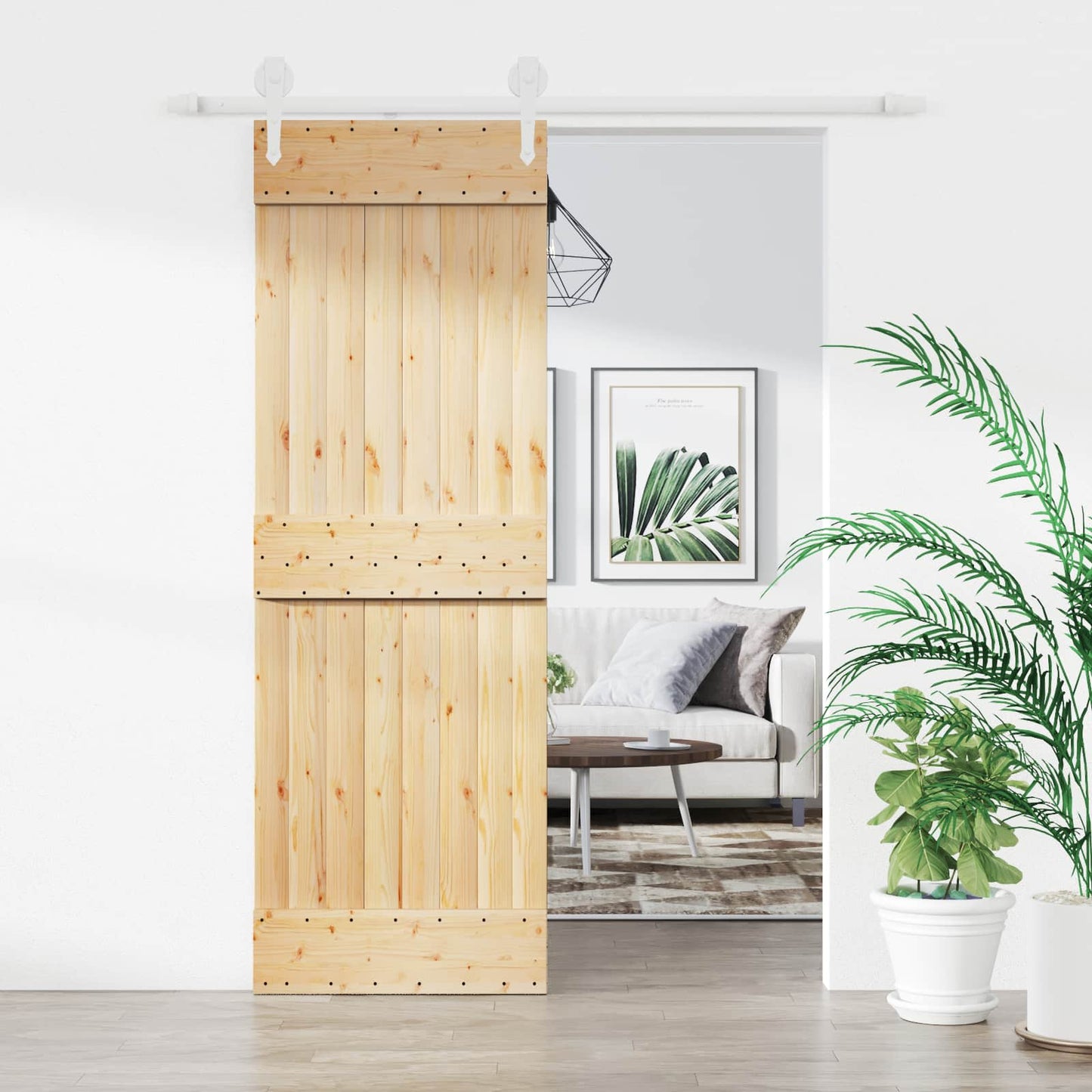 Csúszó ajtó Természetes és Fehér 70 x 210 cm Szilárd Fenyőfa
