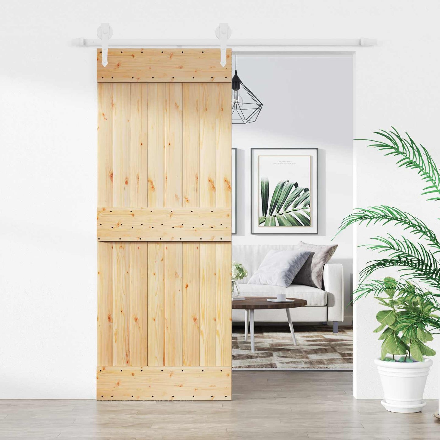 Csúszó ajtó Természetes és Fehér 80 x 210 cm Szilárd Fenyőfa