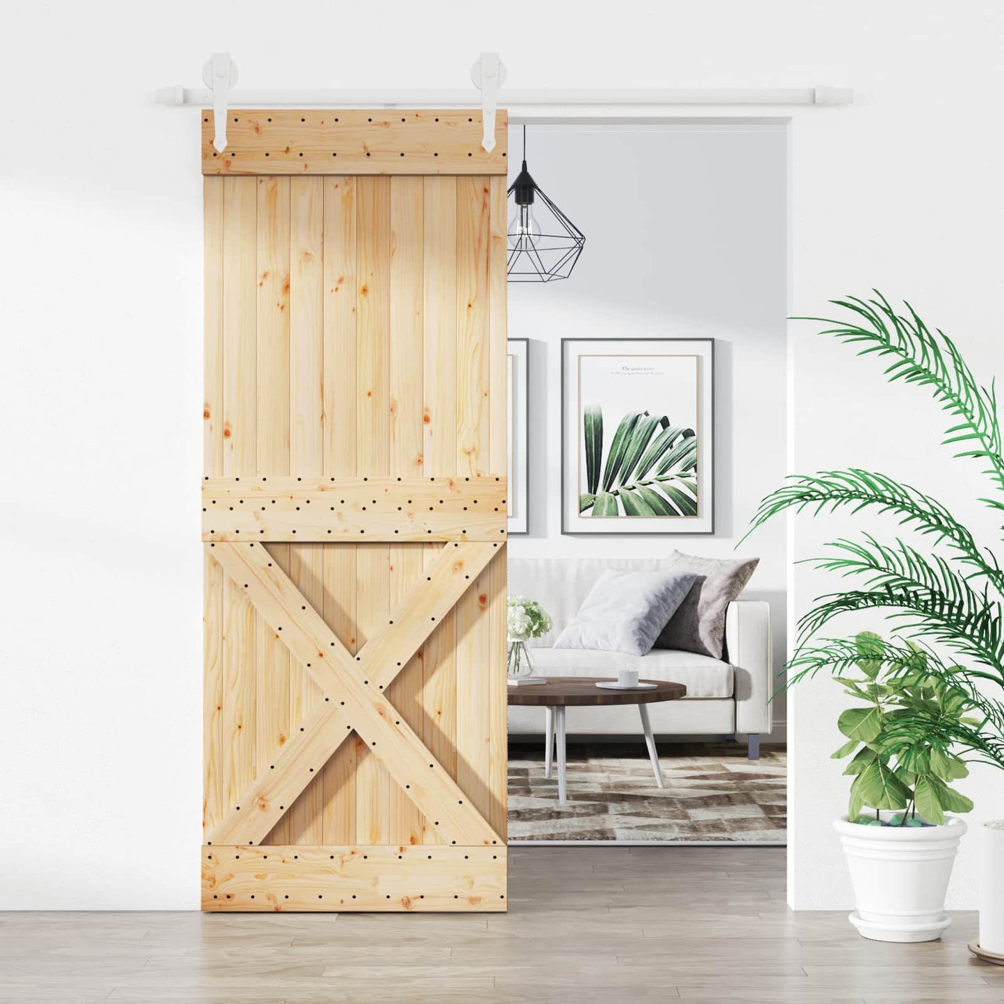 Csúszó ajtó Természetes és Fehér 80 x 210 cm Szilárd Fenyőfa