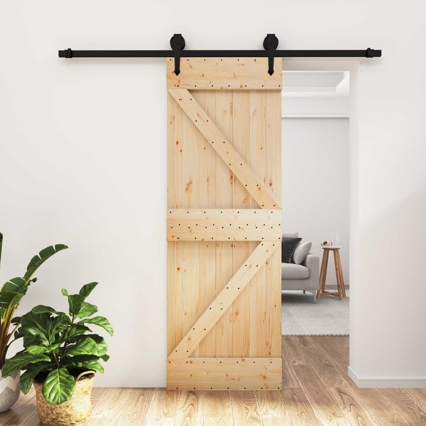 Csúszó ajtó Természetes és Fekete 70 x 210 cm Szilárd Fenyőfa