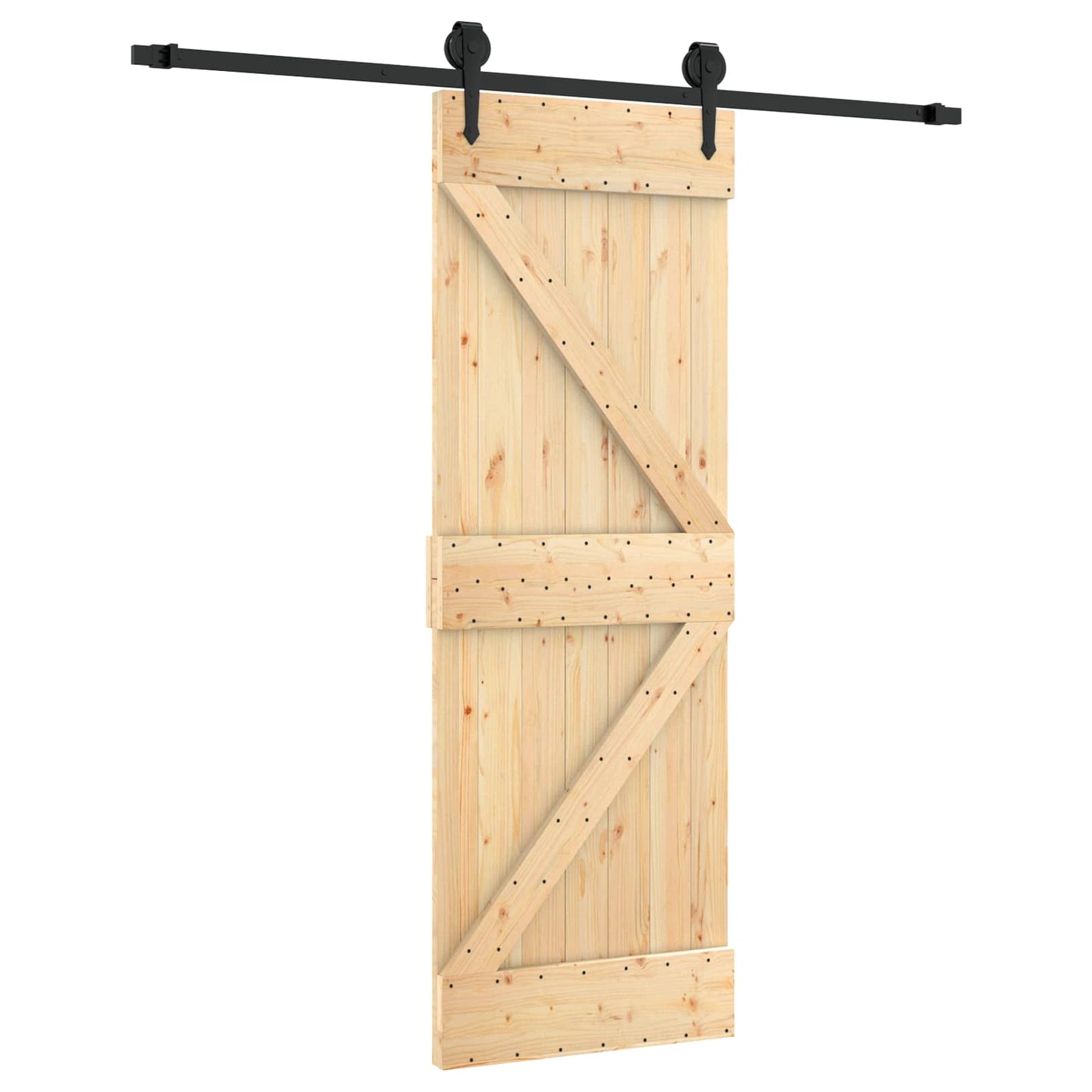 Csúszó ajtó Természetes és Fekete 70 x 210 cm Szilárd Fenyőfa