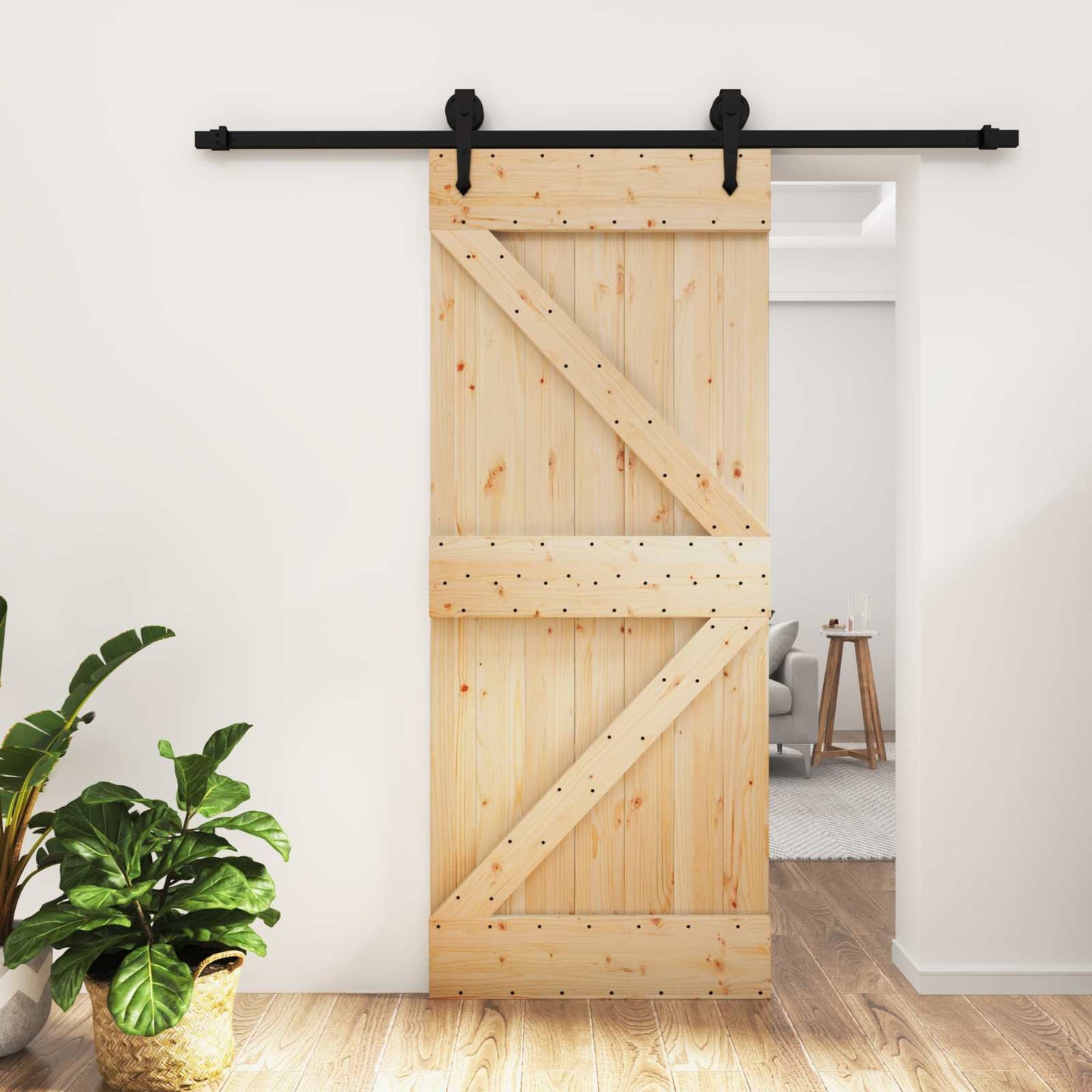 Csúszó ajtó Természetes és Fekete 85 x 210 cm Szilárd Fenyőfa