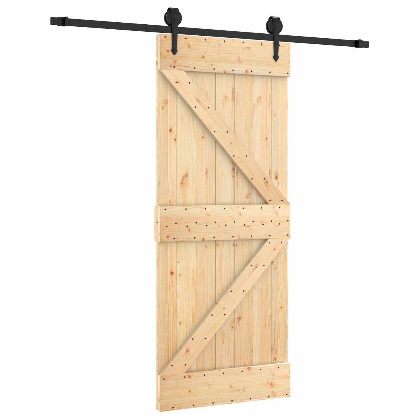 Csúszó ajtó Természetes és Fekete 85 x 210 cm Szilárd Fenyőfa