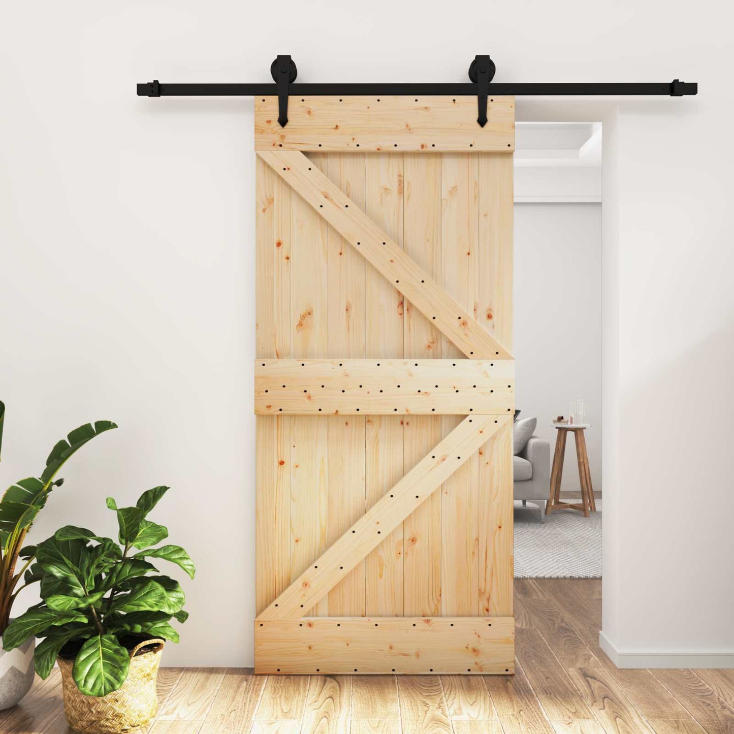Csúszó ajtó Természetes és Fekete 95 x 210 cm Szilárd Fenyőfa