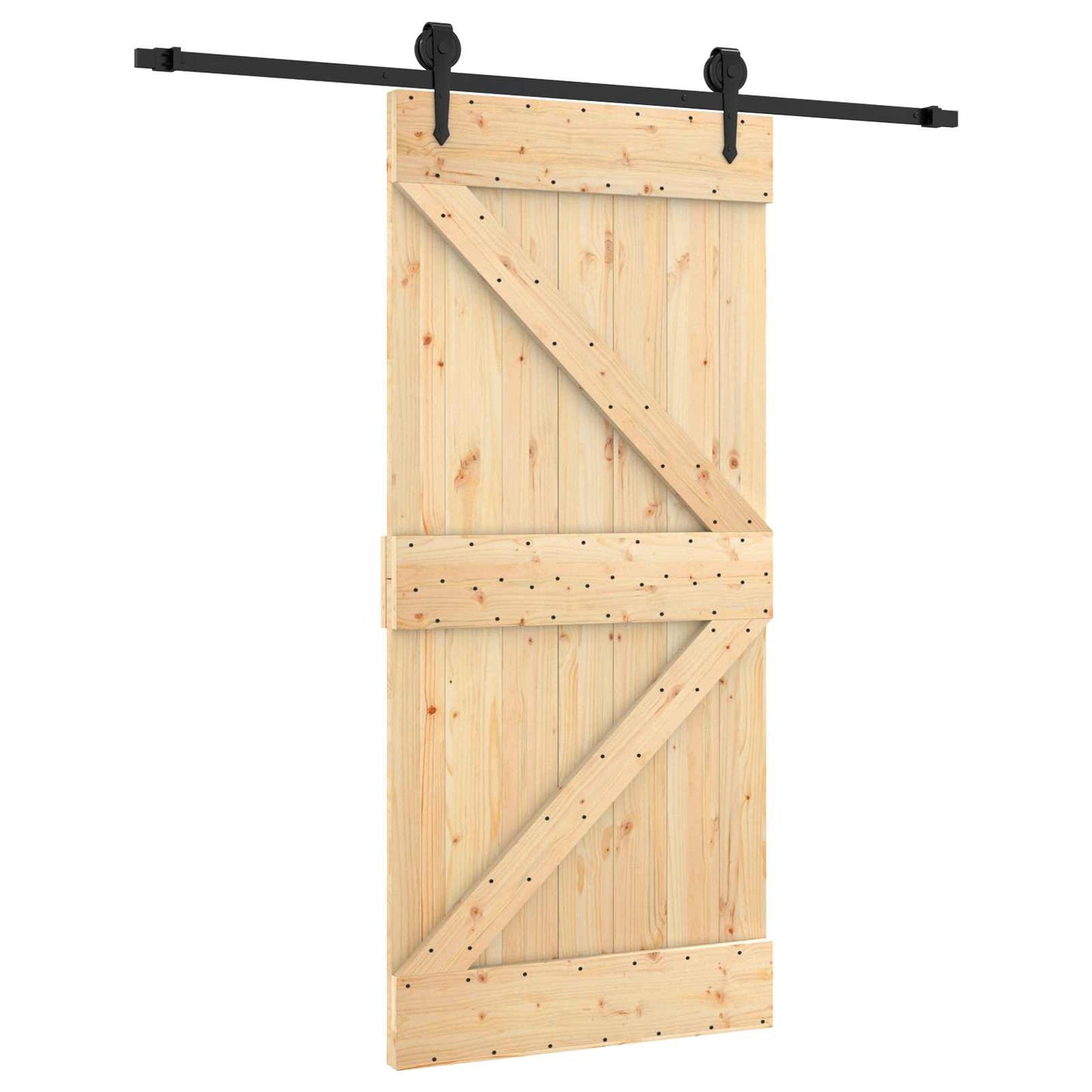 Csúszó ajtó Természetes és Fekete 95 x 210 cm Szilárd Fenyőfa