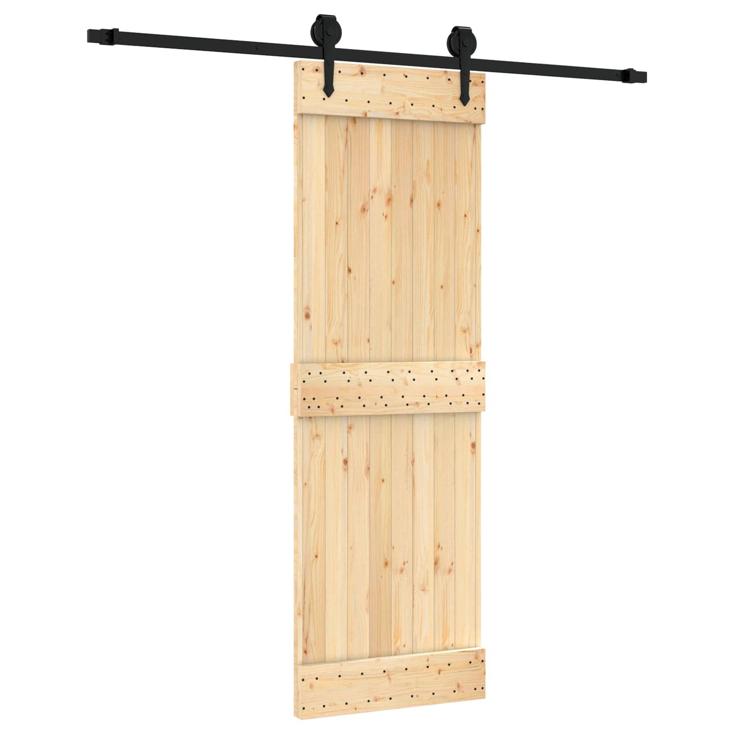 Csúszó ajtó Természetes és Fekete 70 x 210 cm Szilárd Fenyőfa