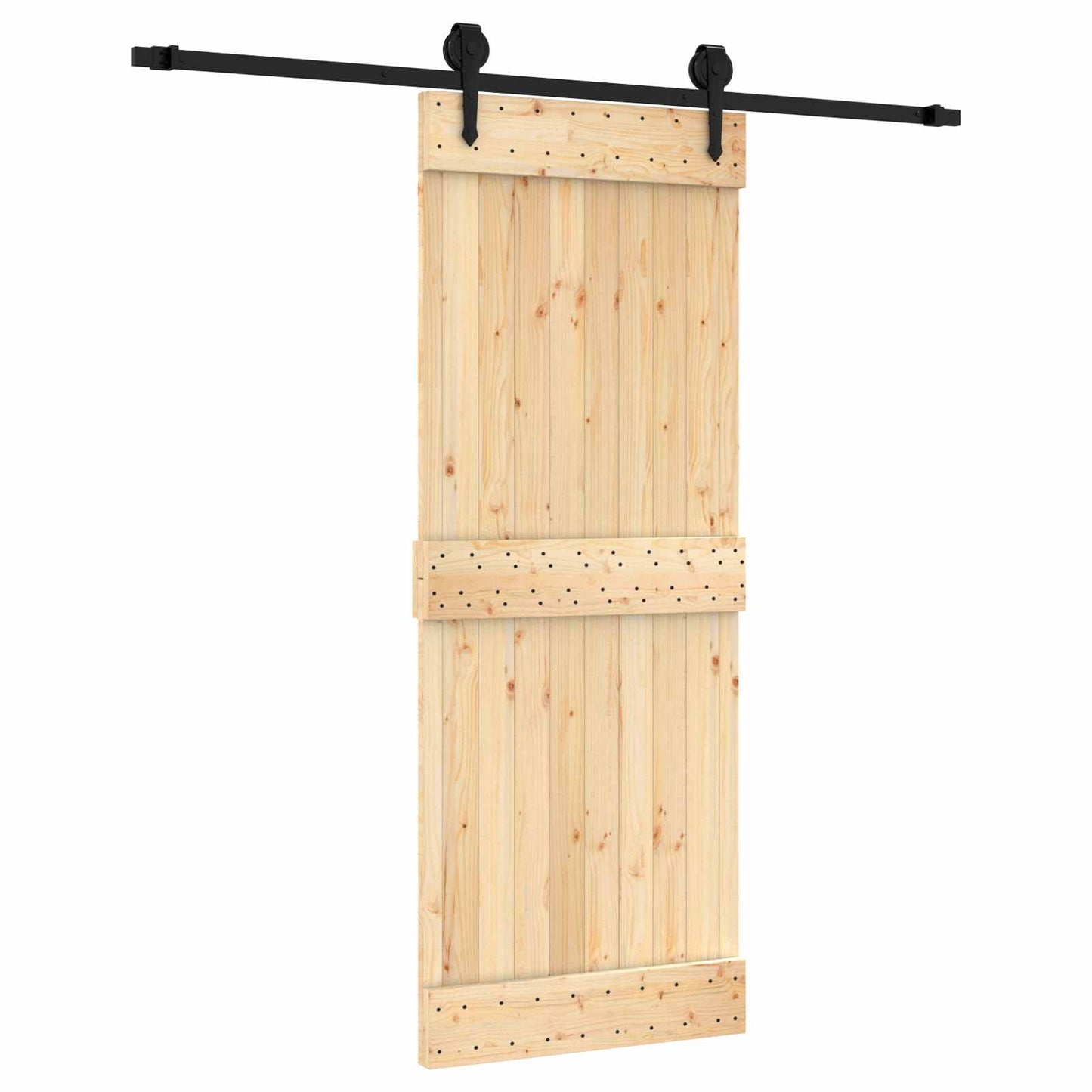 Csúszó ajtó Természetes és Fekete 80 x 210 cm Szilárd Fenyőfa