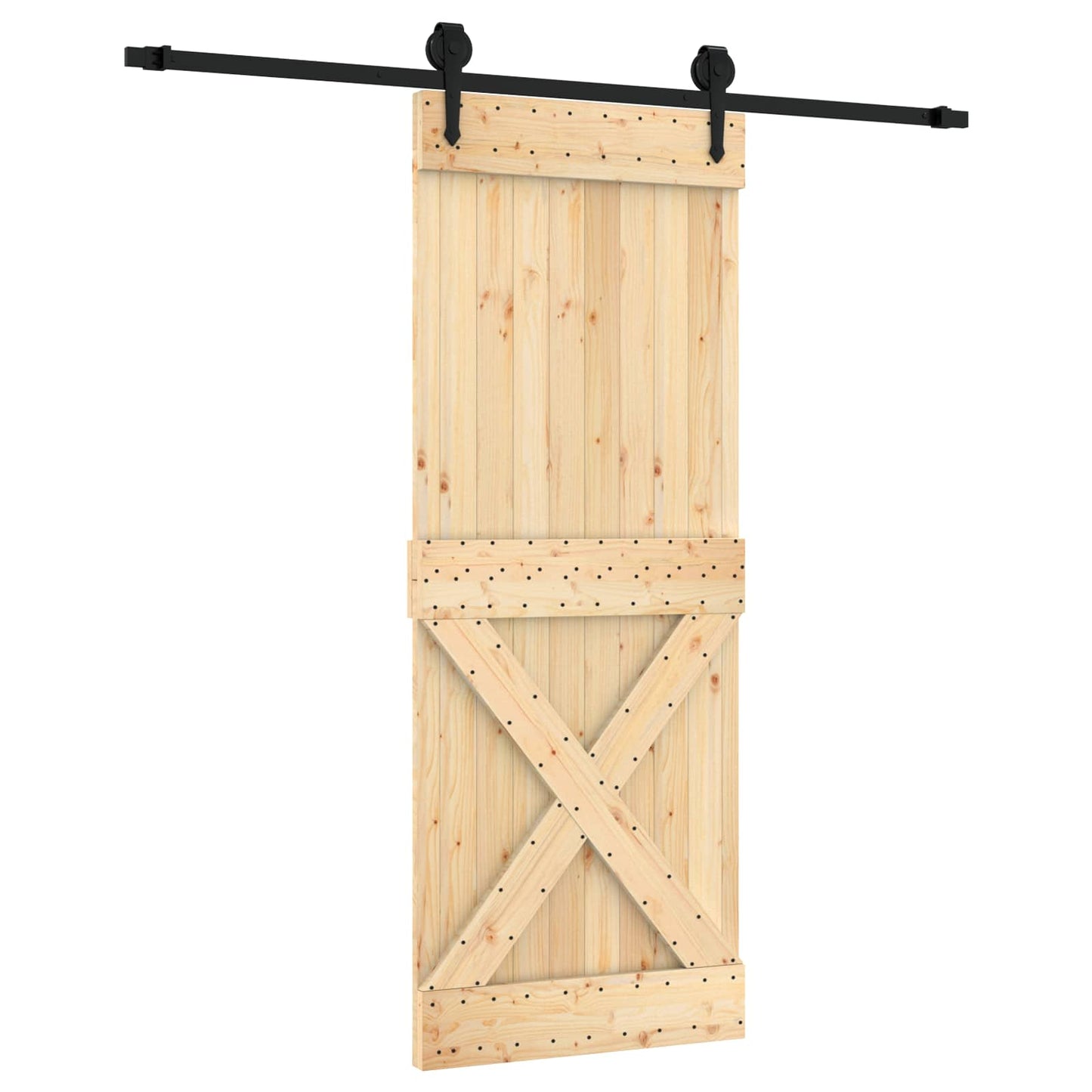 Csúszó ajtó Természetes és Fekete 80 x 210 cm Szilárd Fenyőfa