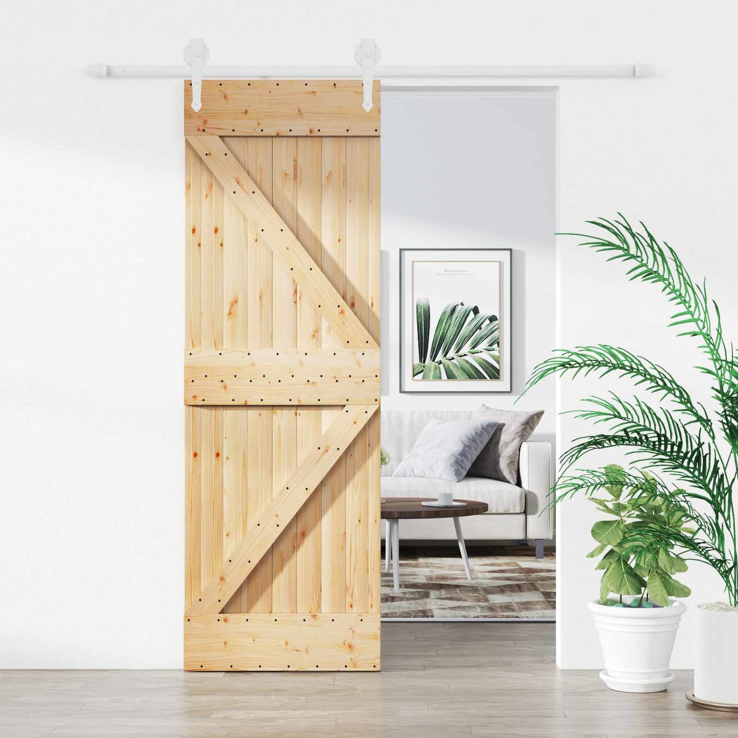 Csúszó ajtó Természetes és Fehér 70 x 210 cm Szilárd Fenyőfa