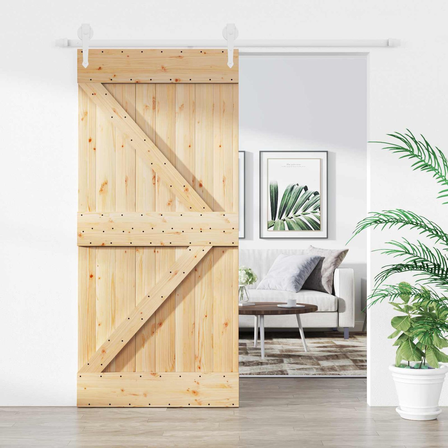 Csúszó ajtó Természetes és Fehér 95 x 210 cm Szilárd Fenyőfa