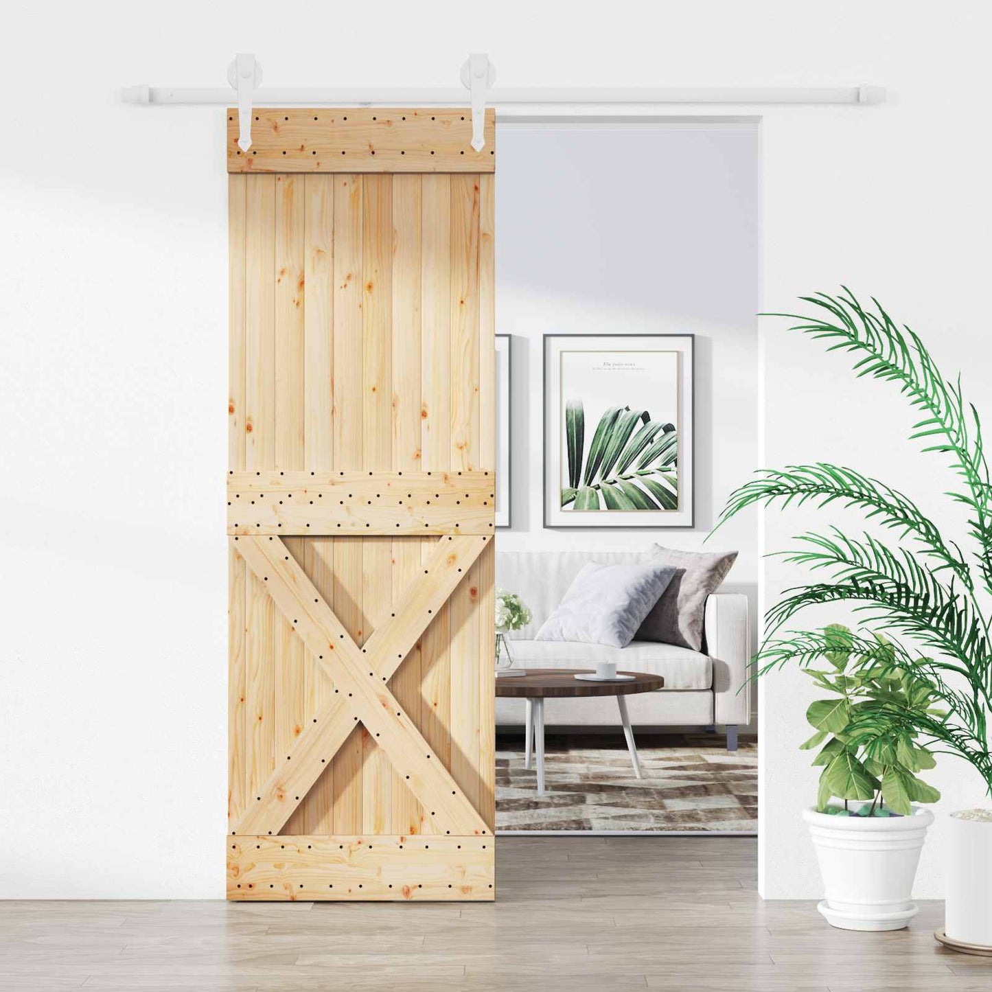 Csúszó ajtó Természetes és Fehér 80 x 210 cm Tömör Fenyőfa