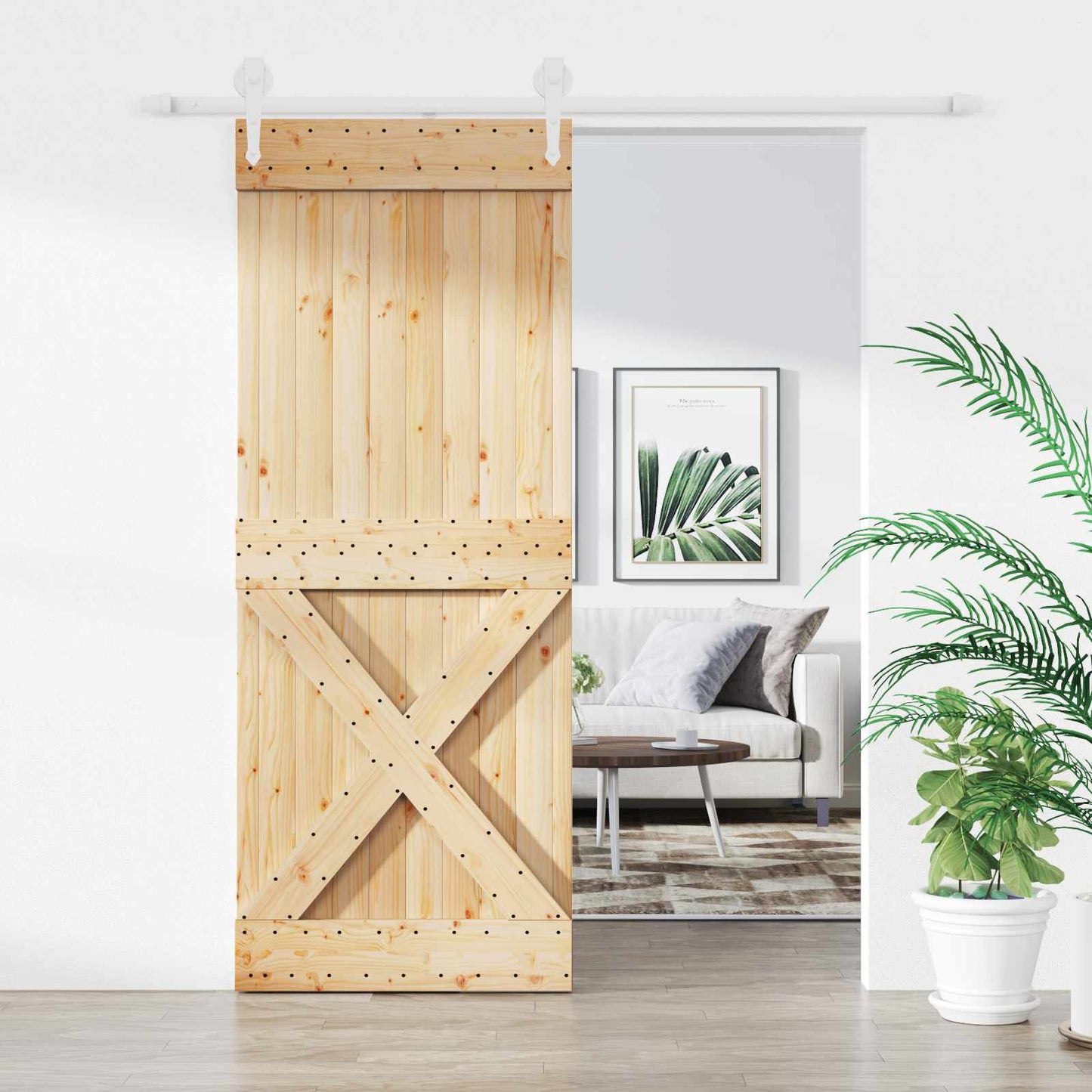 Csúszó ajtó Természetes és Fehér 90 x 210 cm Tömör Fenyőfa