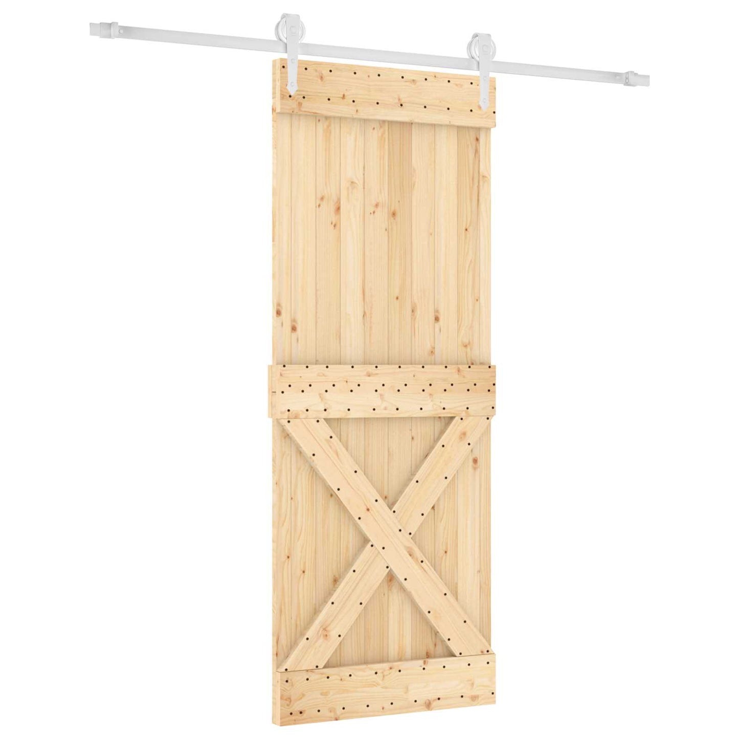 Csúszó ajtó Természetes és Fehér 90 x 210 cm Tömör Fenyőfa