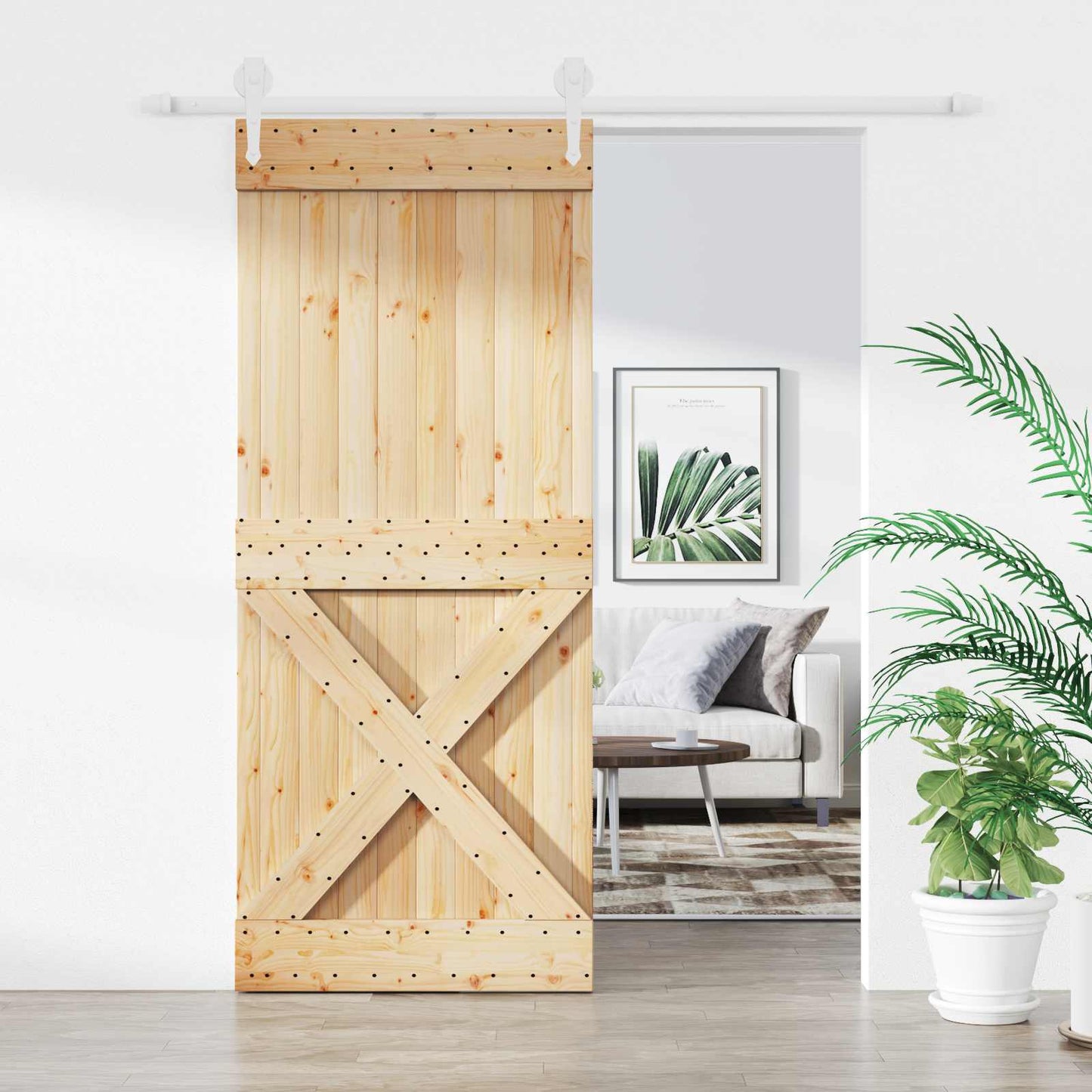 Csúszó ajtó Természetes és Fehér 100 x 210 cm Tömör Fenyőfa