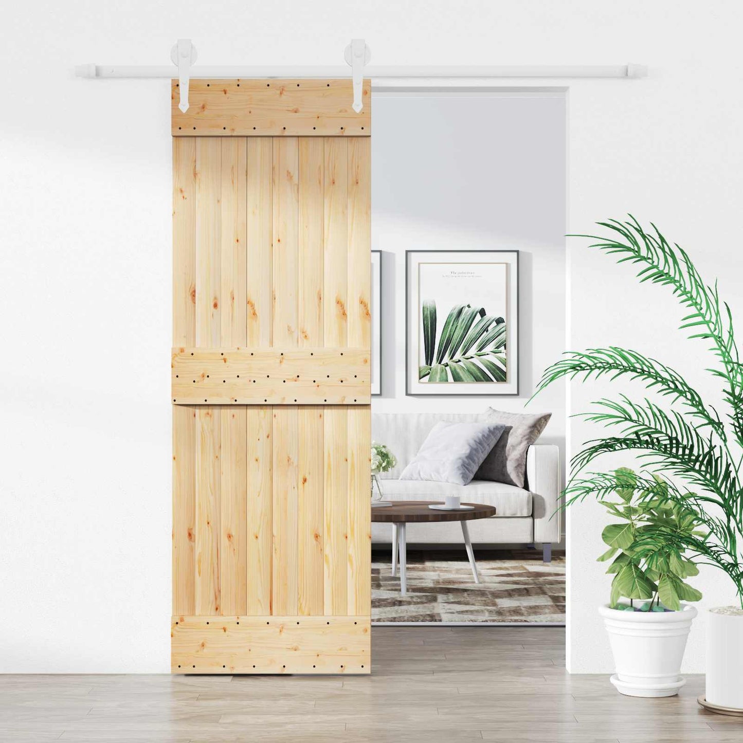 Csúszó ajtó Természetes és Fehér 70 x 210 cm Szilárd Fenyőfa