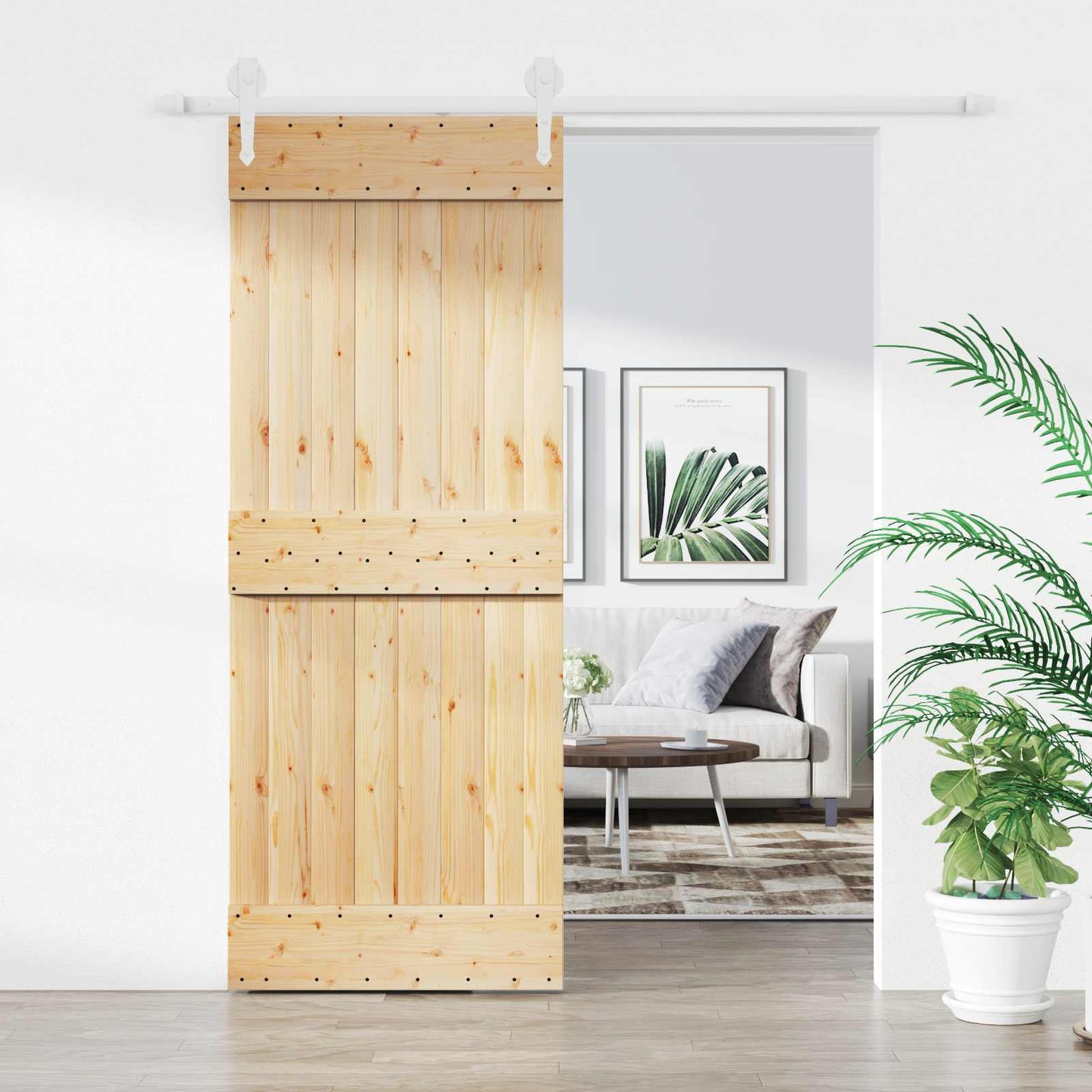Csúszó ajtó Természetes és Fehér 80 x 210 cm Szilárd Fenyőfa