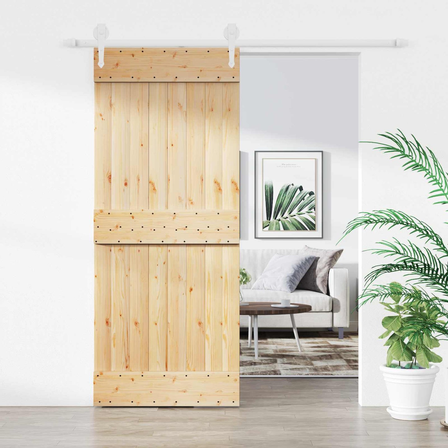 Csúszó ajtó Természetes és Fehér 85 x 210 cm Szilárd Fenyőfa