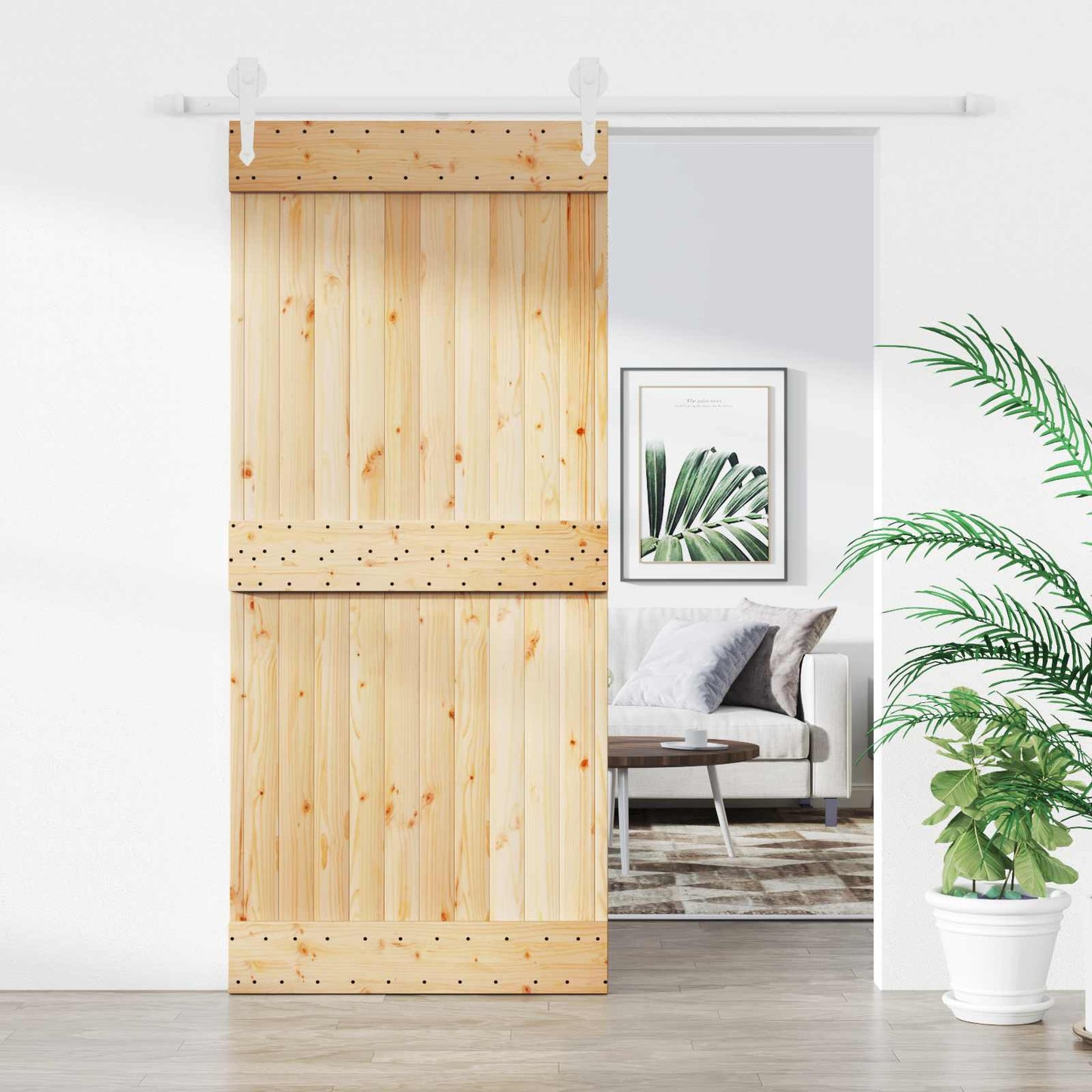Csúszó ajtó Természetes és Fehér 90 x 210 cm Szilárd Fenyőfa