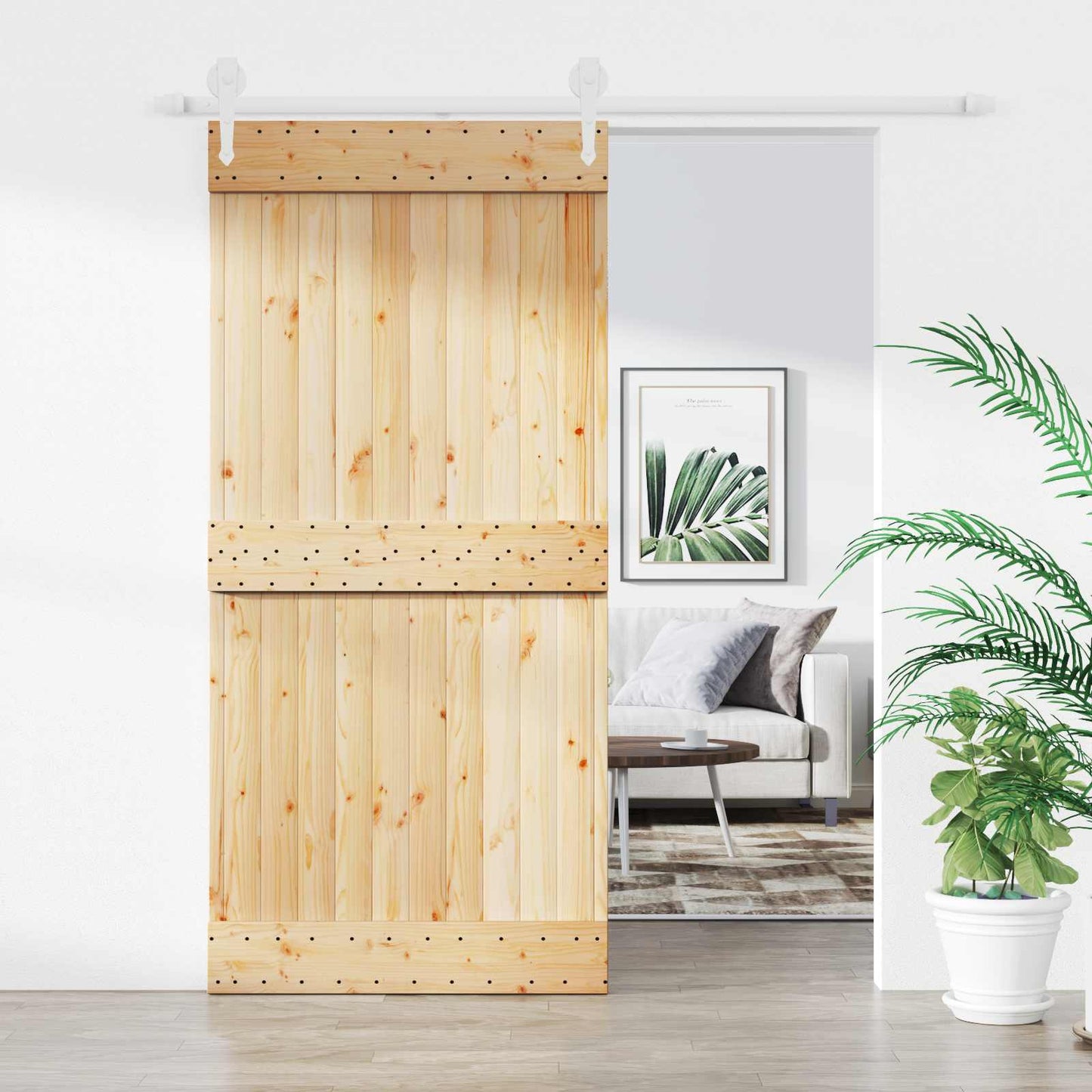 Csúszó ajtó Természetes és Fehér 95 x 210 cm Szilárd Fenyőfa