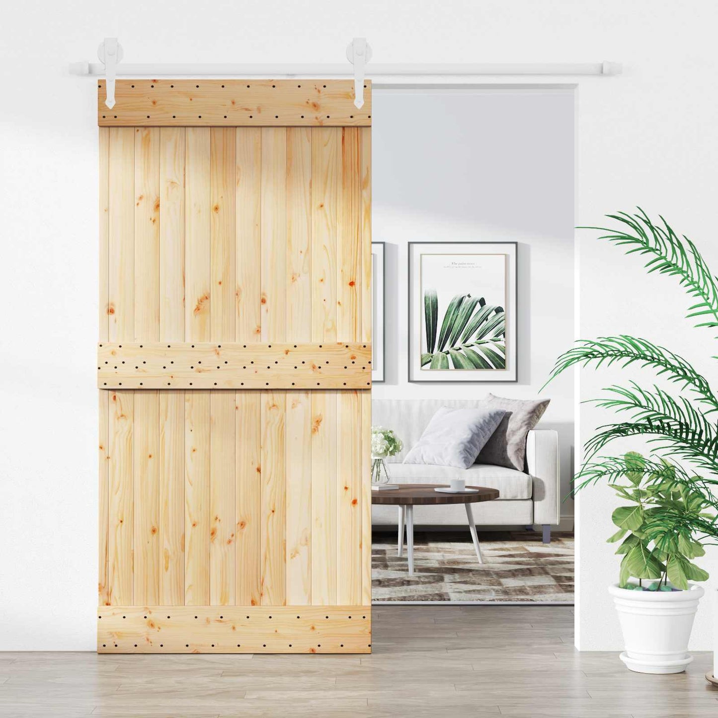 Csúszó ajtó Természetes és Fehér 100 x 210 cm Szilárd Fenyőfa