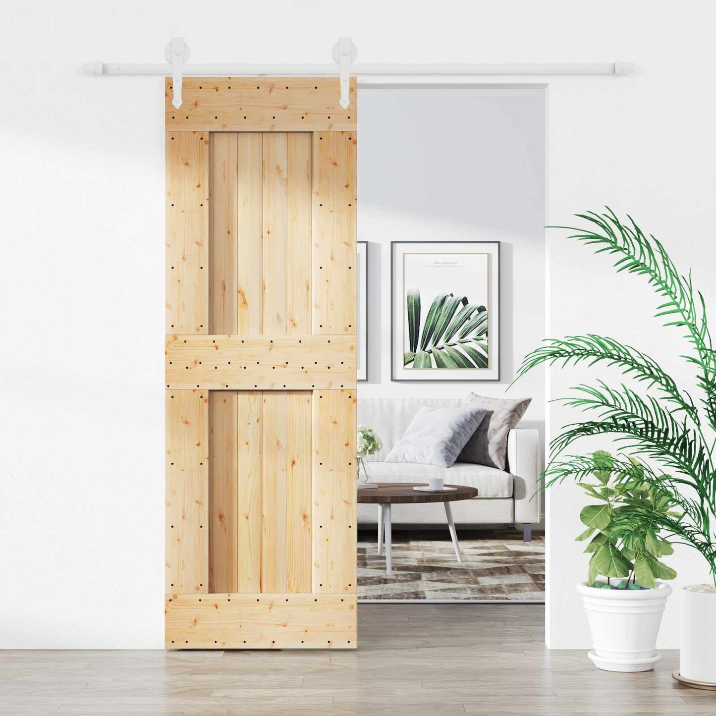 Csúszó ajtó Természetes és Fehér 70 x 210 cm Szilárd Fenyőfa