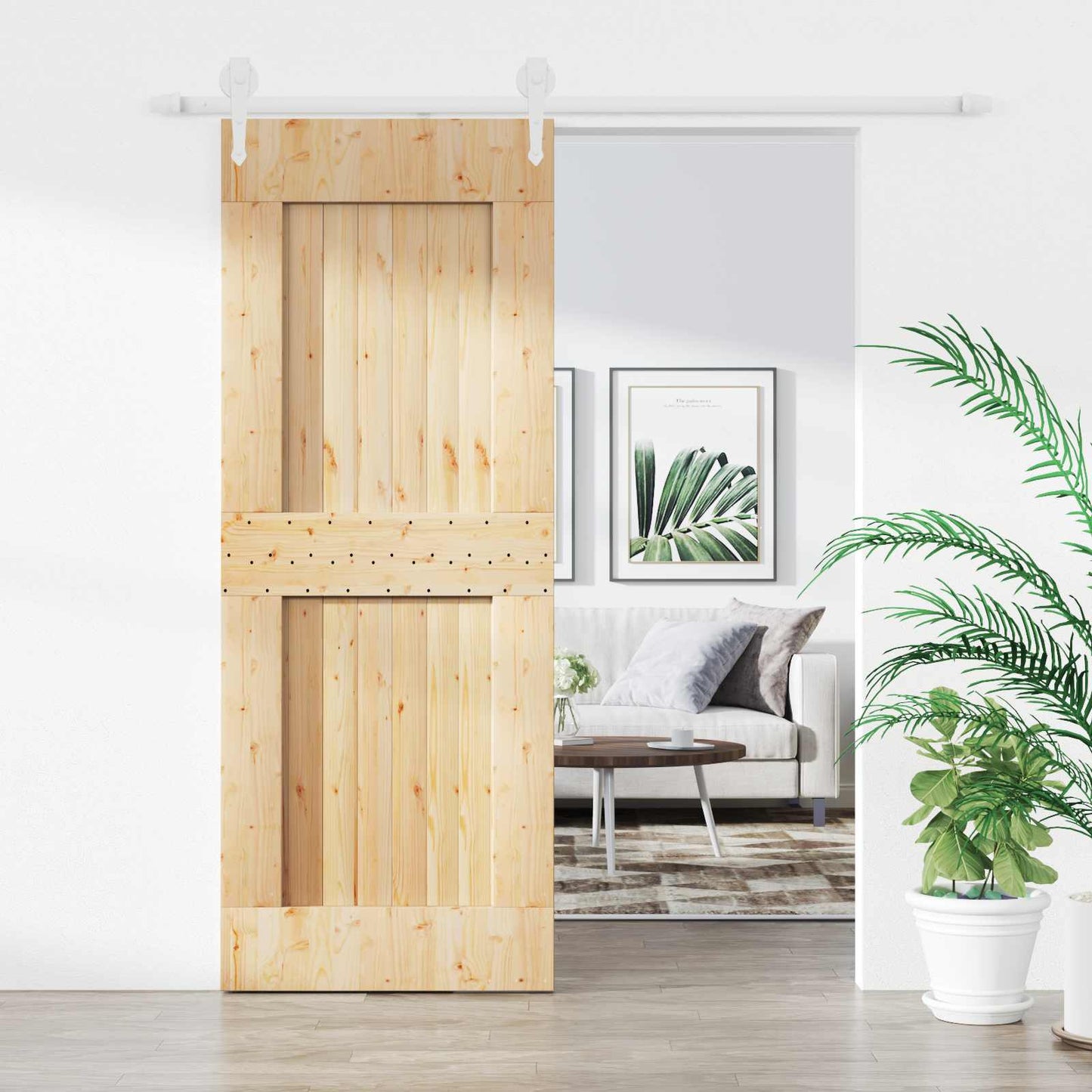 Csúszó ajtó Természetes és Fehér 80 x 210 cm Szilárd Fenyőfa