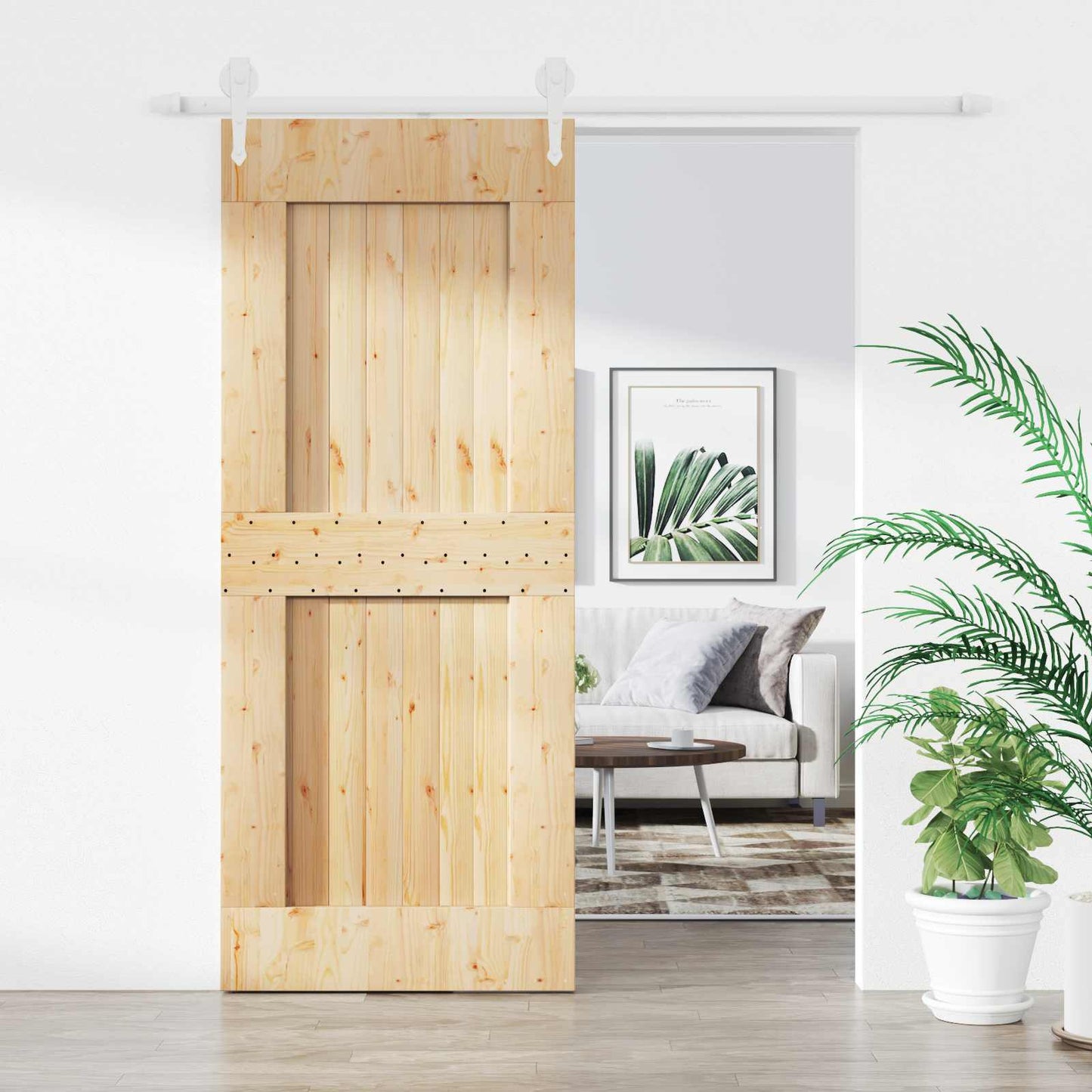 Csúszó ajtó Természetes és Fehér 85 x 210 cm Szilárd Fenyőfa