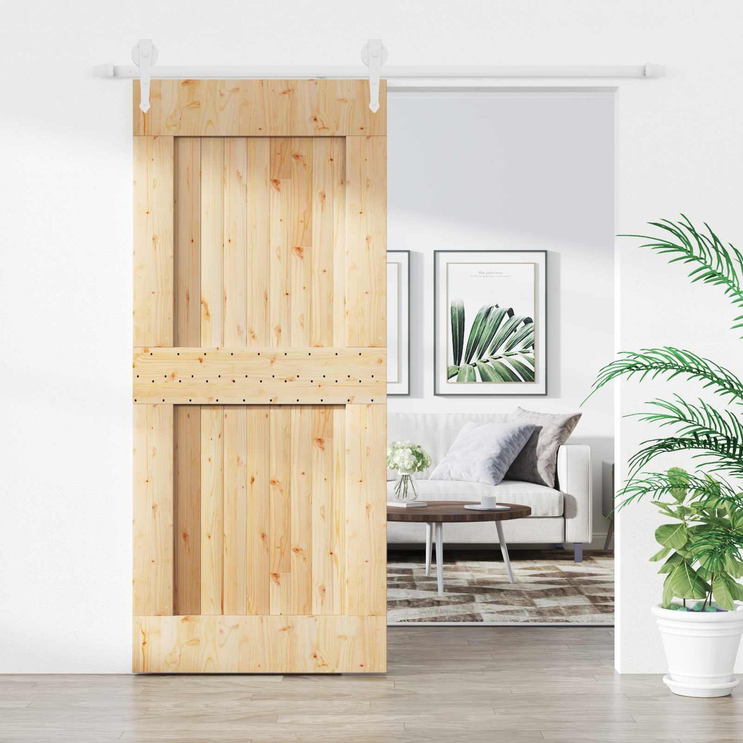 Csúszó ajtó Természetes és Fehér 90 x 210 cm Szilárd Fenyőfa