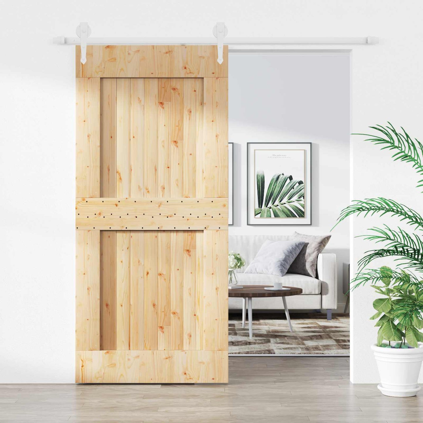 Csúszó ajtó Természetes és Fehér 100 x 210 cm Szilárd Fenyőfa