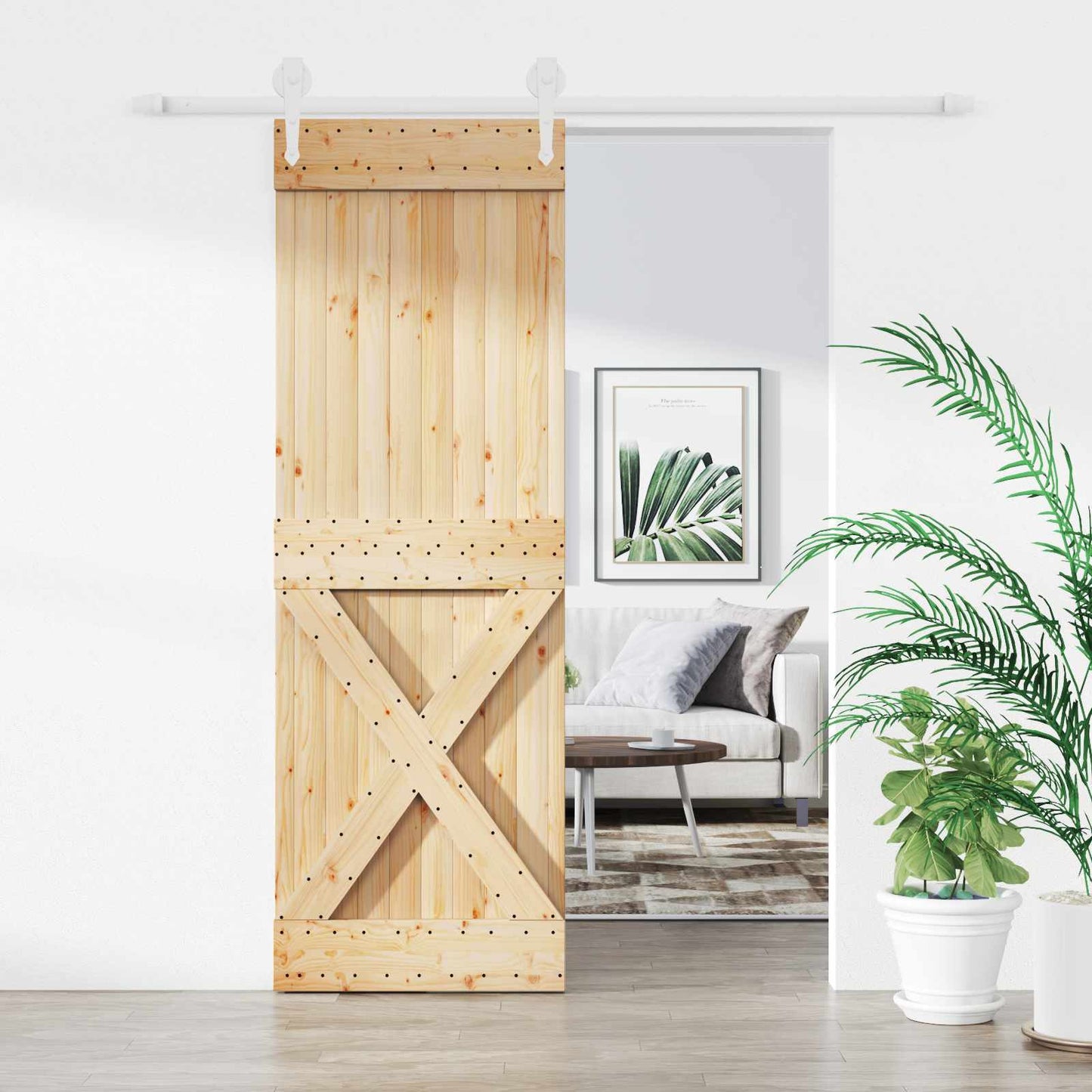 Csúszó ajtó Természetes és Fehér 70 x 210 cm Szilárd Fenyőfa