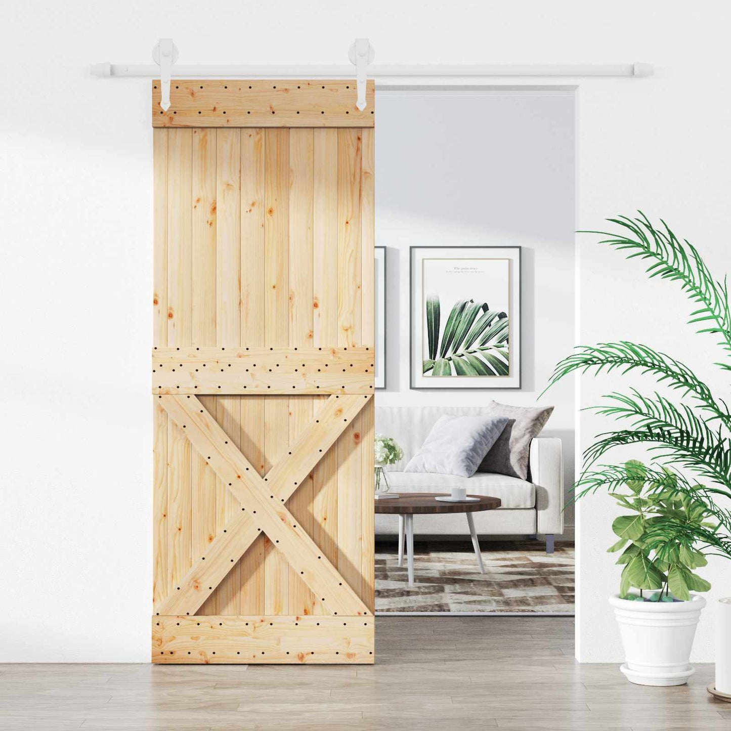 Csúszó ajtó Természetes és Fehér 80 x 210 cm Szilárd Fenyőfa