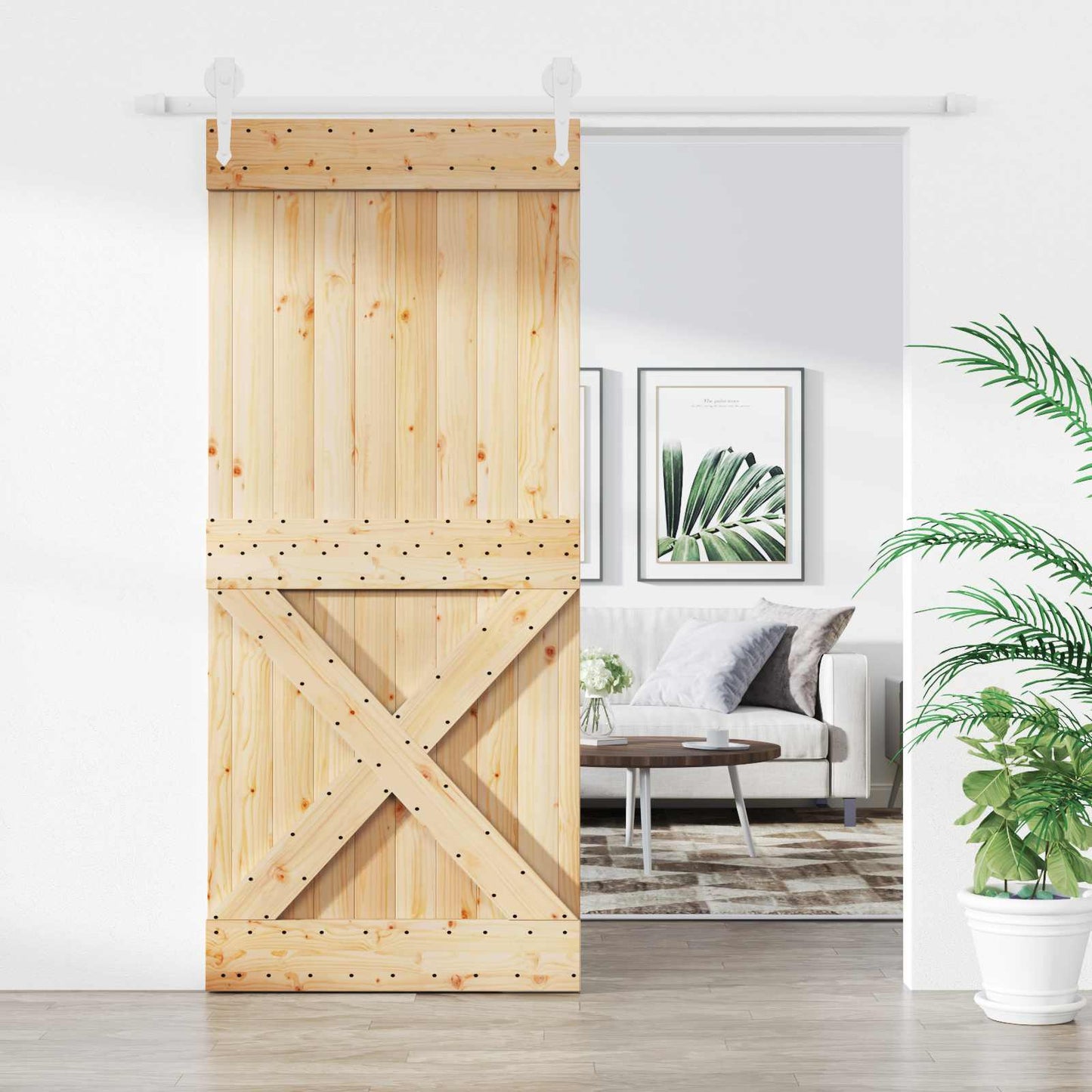 Csúszó ajtó Természetes és Fehér 90 x 210 cm Szilárd Fenyőfa