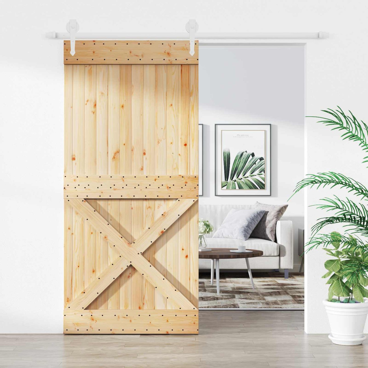 Csúszó ajtó Természetes és Fehér 95 x 210 cm Szilárd Fenyőfa