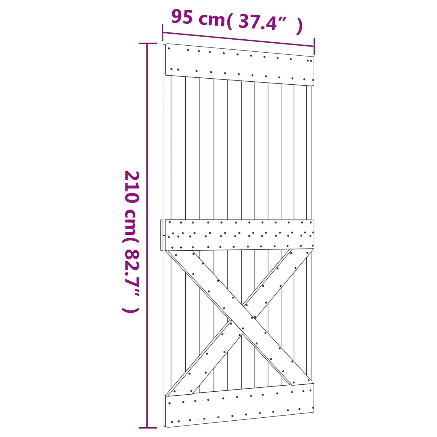 Csúszó ajtó Természetes és Fehér 95 x 210 cm Szilárd Fenyőfa