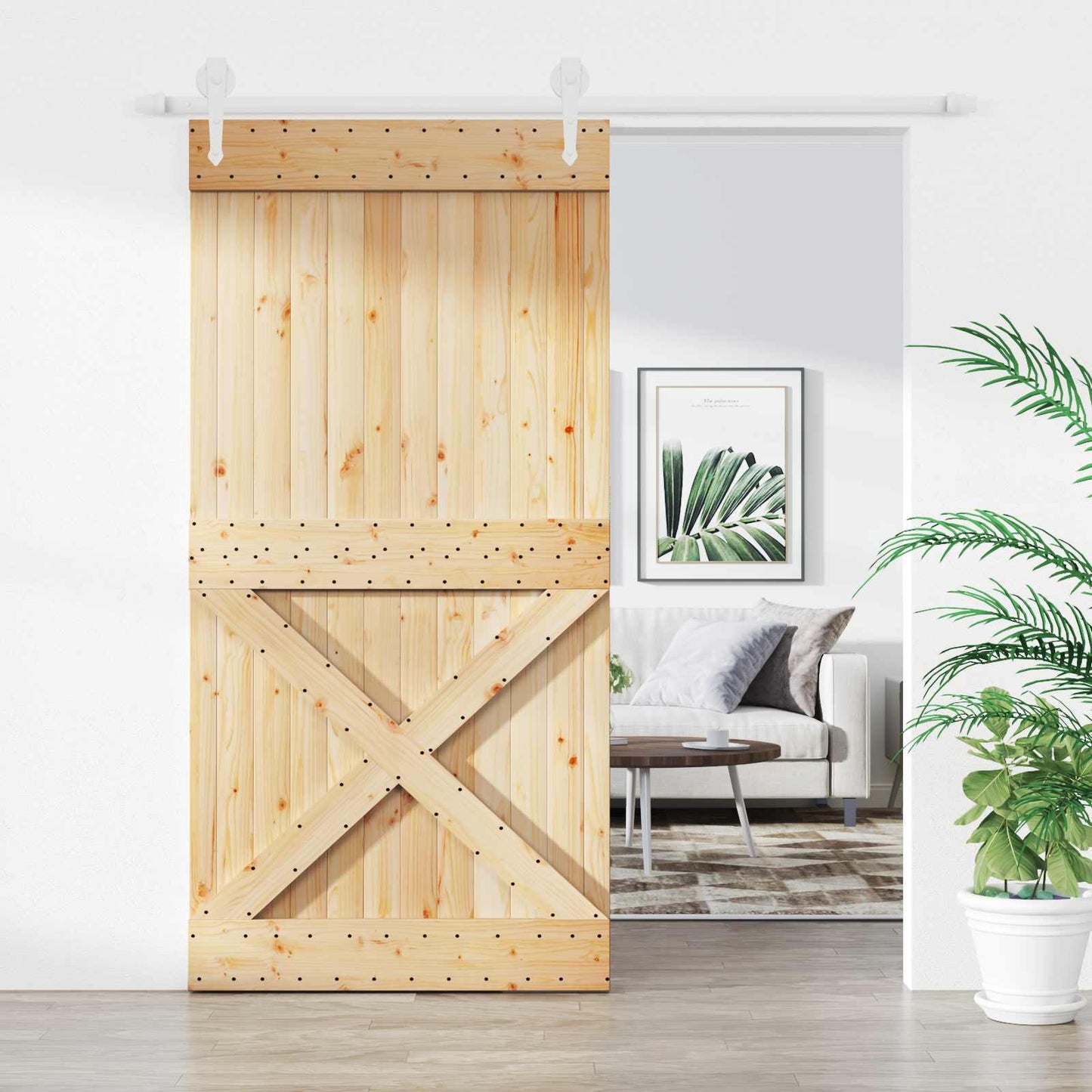 Csúszó ajtó Természetes és Fehér 100 x 210 cm Szilárd Fenyőfa