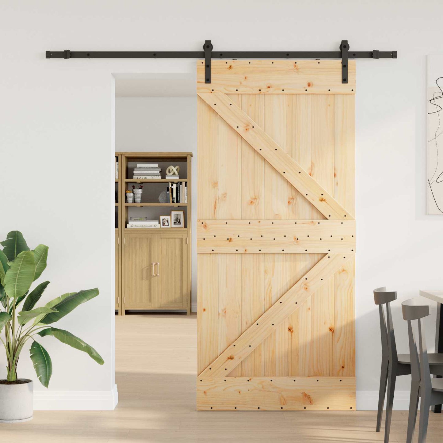Csúszó ajtó NARVIK Természetes és Fekete 80 x 210 cm (213,5 cm)